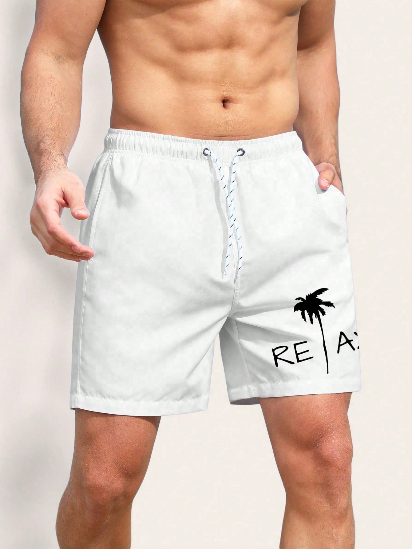 Men's Coconut Tree & Letter Drawstring Swim Shorts