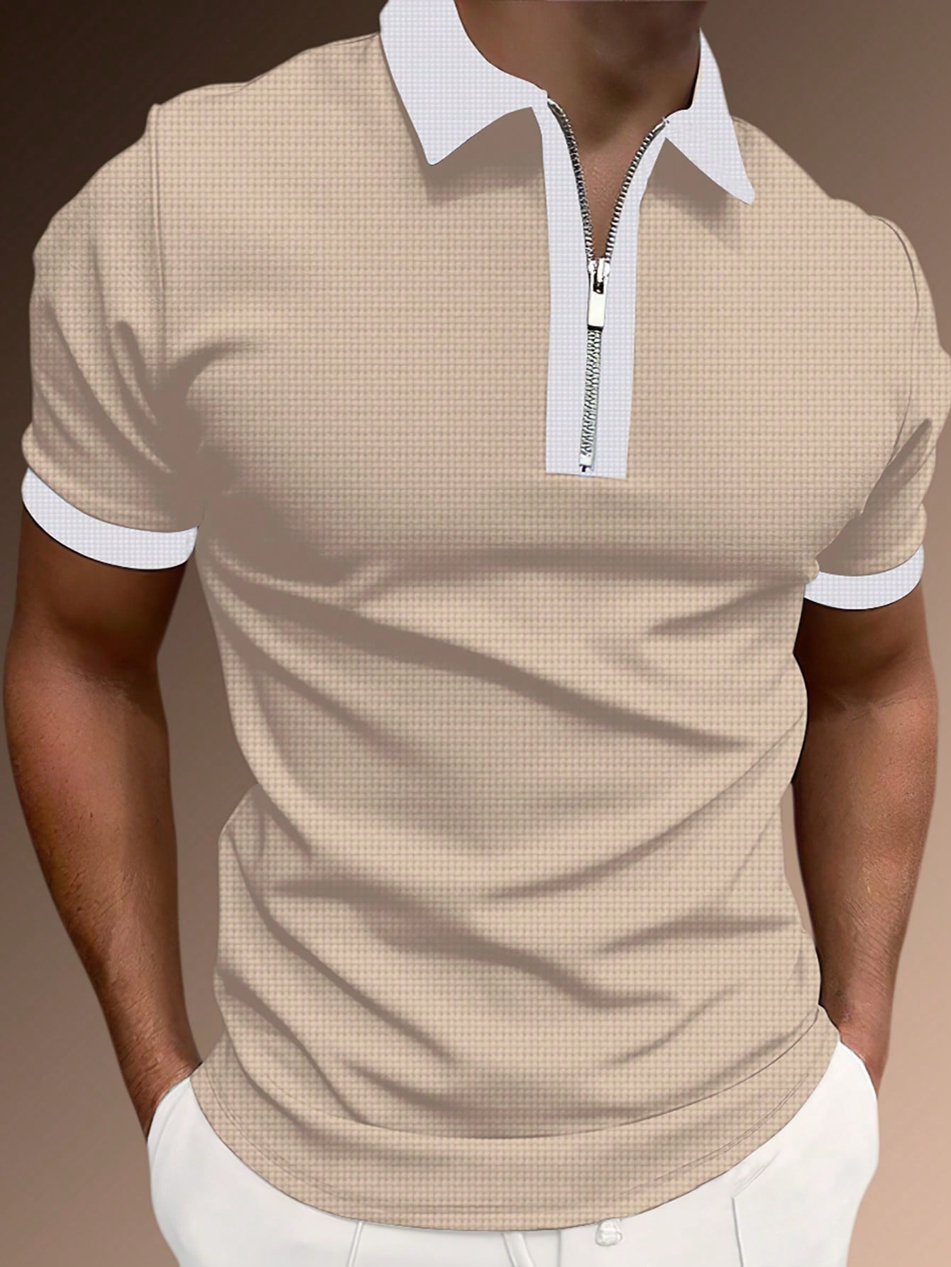Men's Two Tone Zip Polo Shirt.