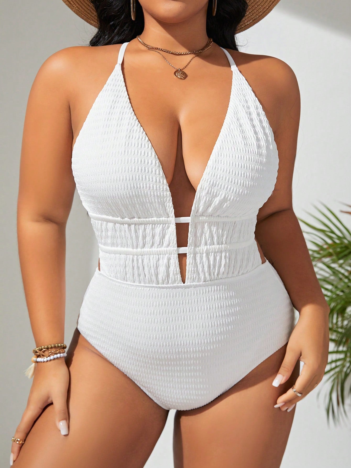 Solid Color Plus Size One Piece Swimsuit