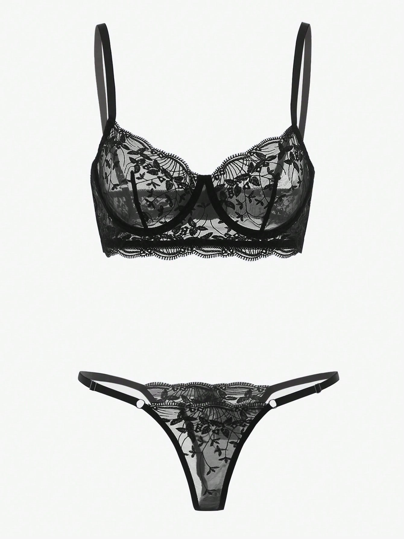 Classic Sexy Embroidered Mesh Lingerie Set