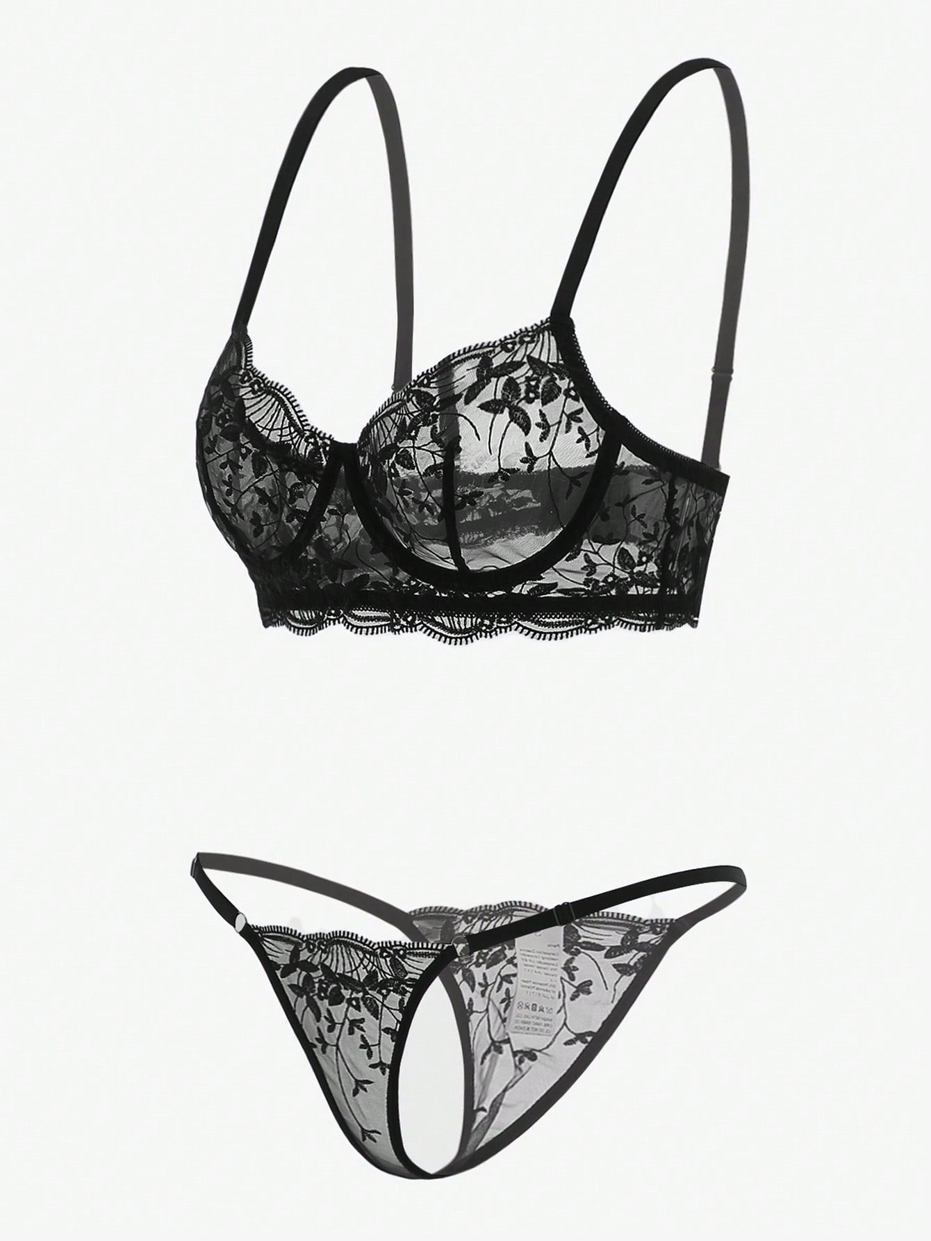 Classic Sexy Embroidered Mesh Lingerie Set