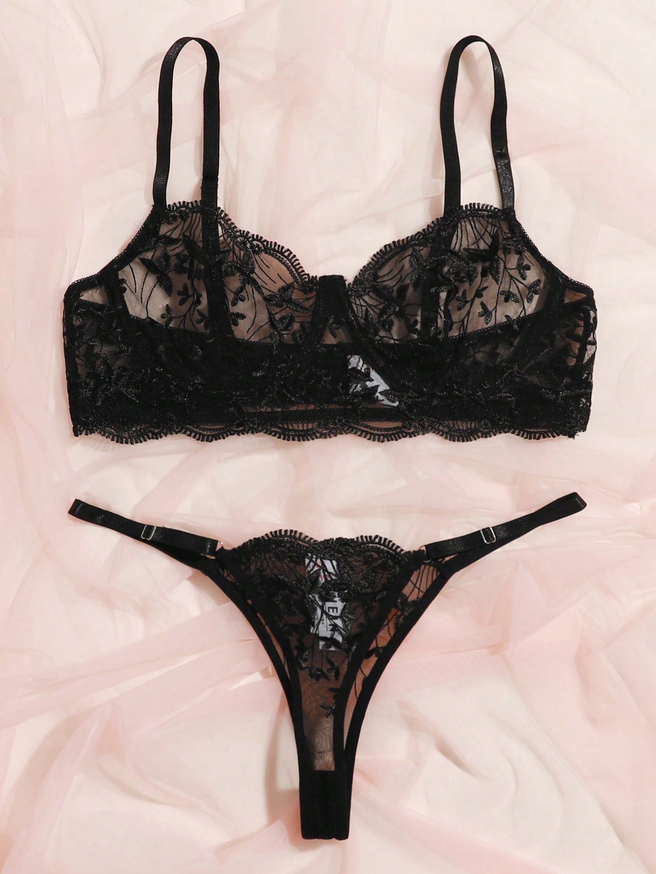 Classic Sexy Embroidered Mesh Lingerie Set