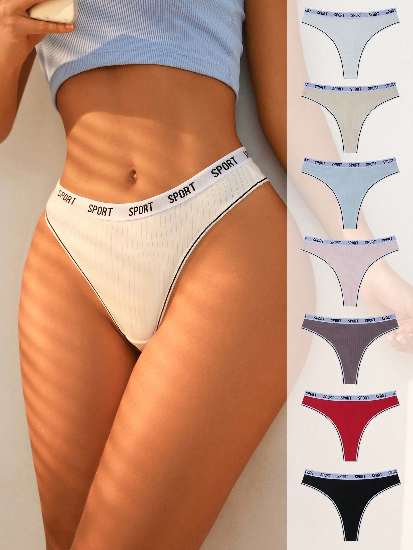 7pc. Set Women's Thong Strap Letter Print Panties