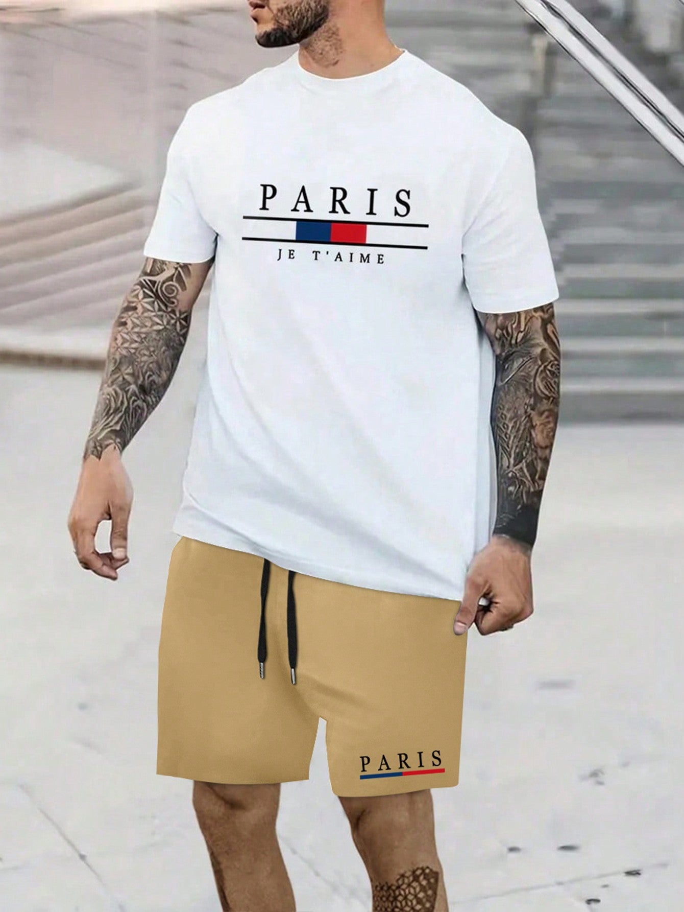 Men's Graphic T and Drawstring Waist Shorts Set