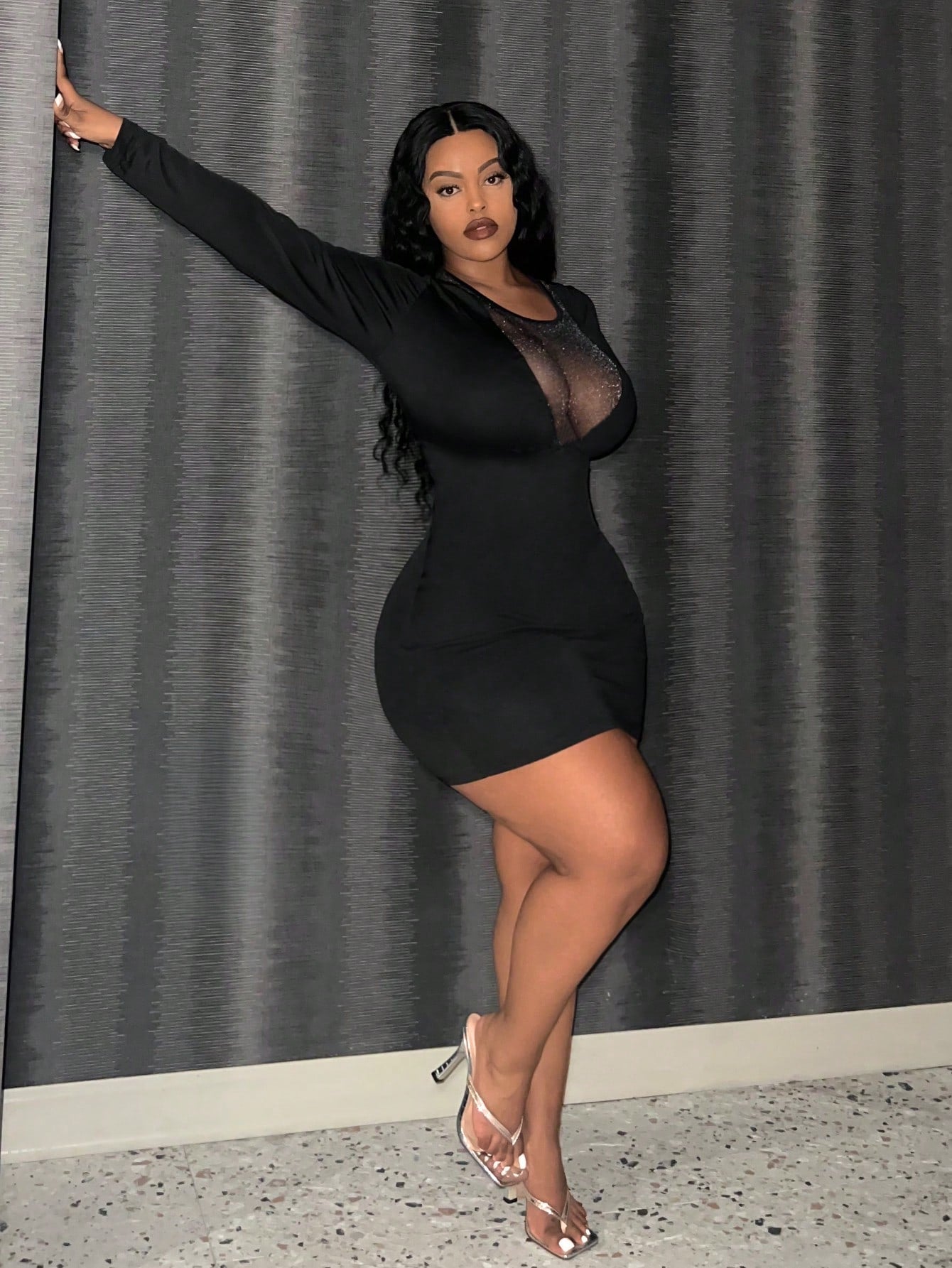 Women's Plus Size Elegant Tight Solid Color Mesh Mini Dress
