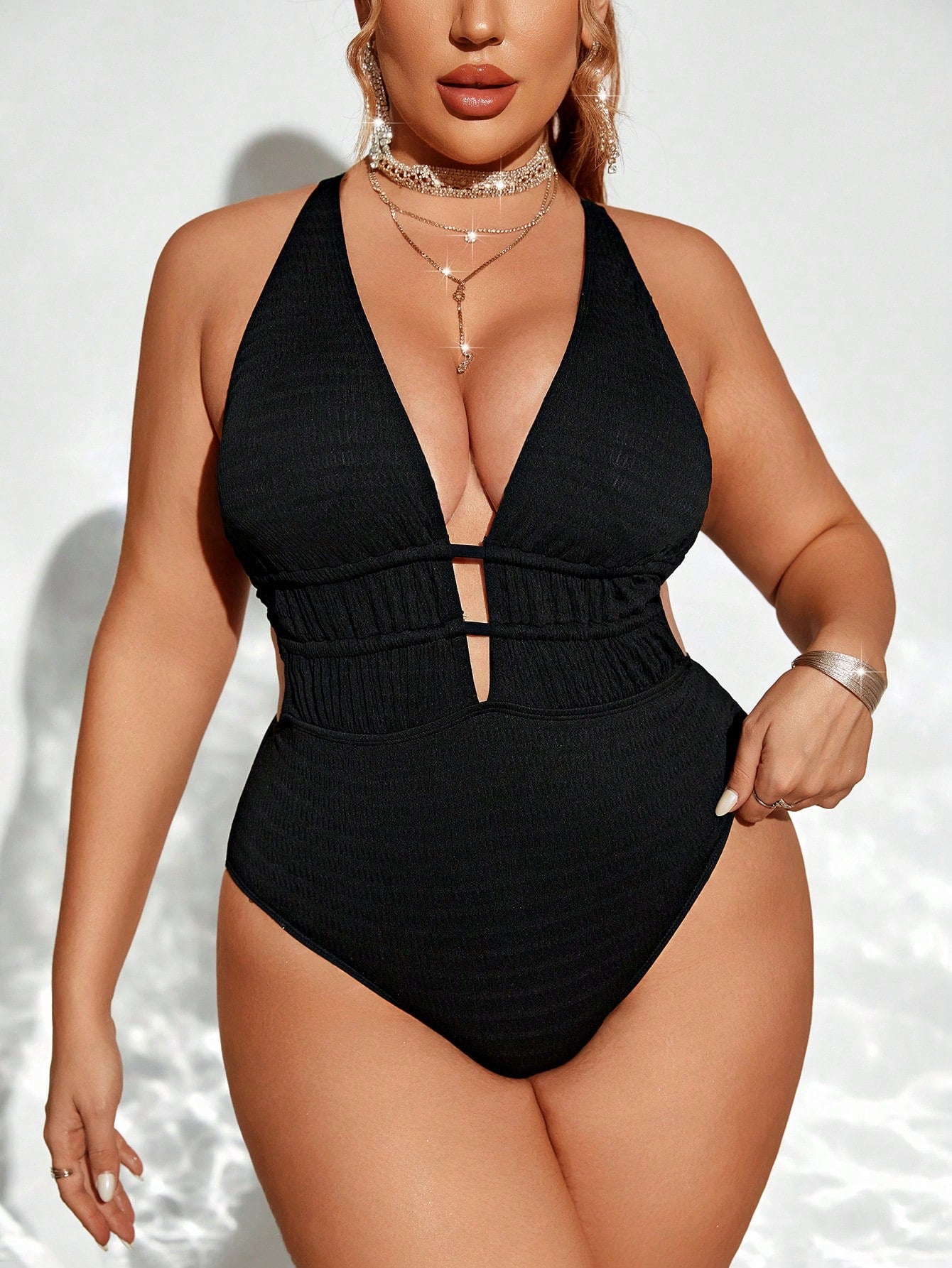 Plus Size Women's Deep V One piece Swimsuit