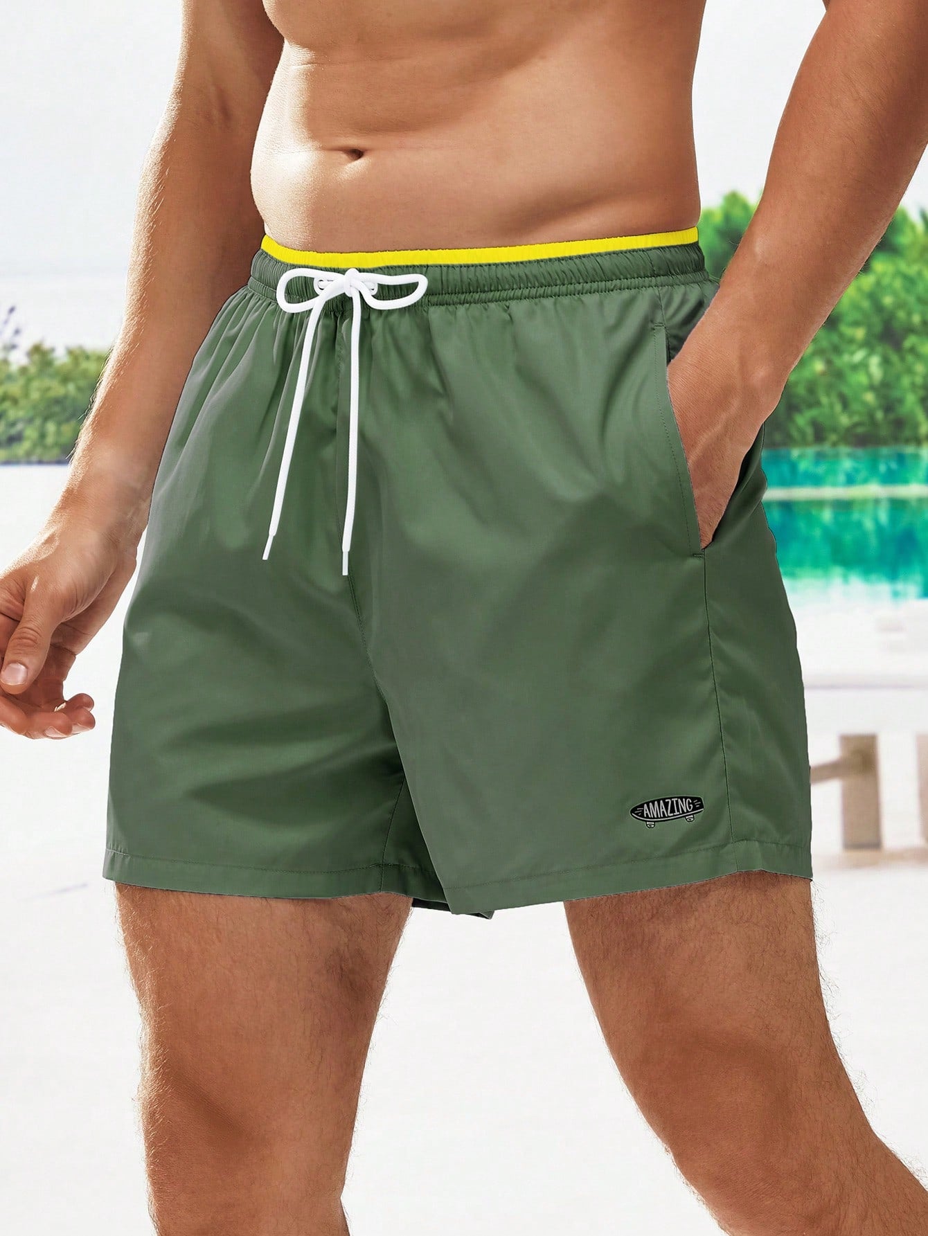 Men's Letter Drawstring Waist Swim Trunks