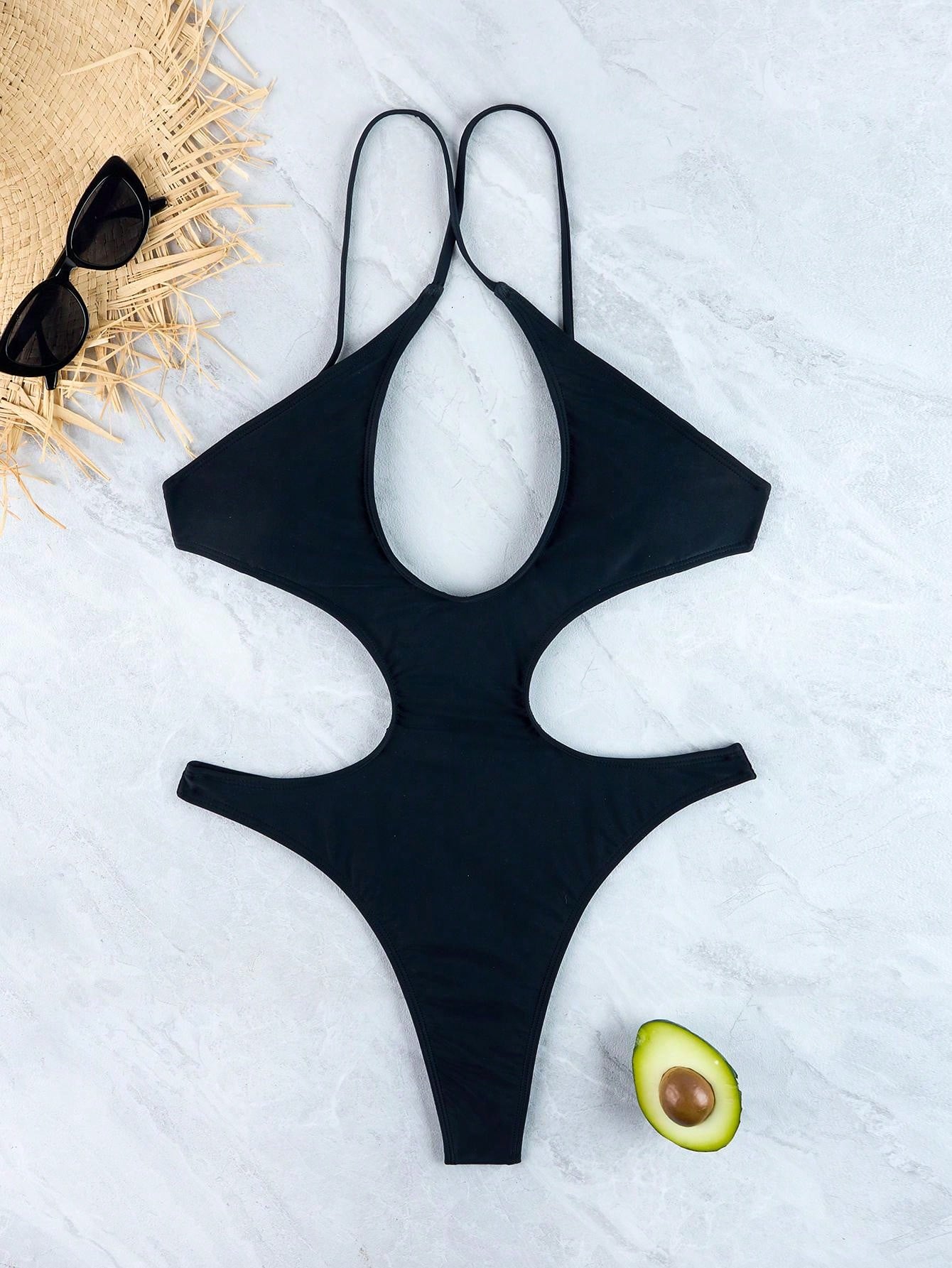 ARAKAR Hollow Cutout 1 Piece Swimsuit In Black