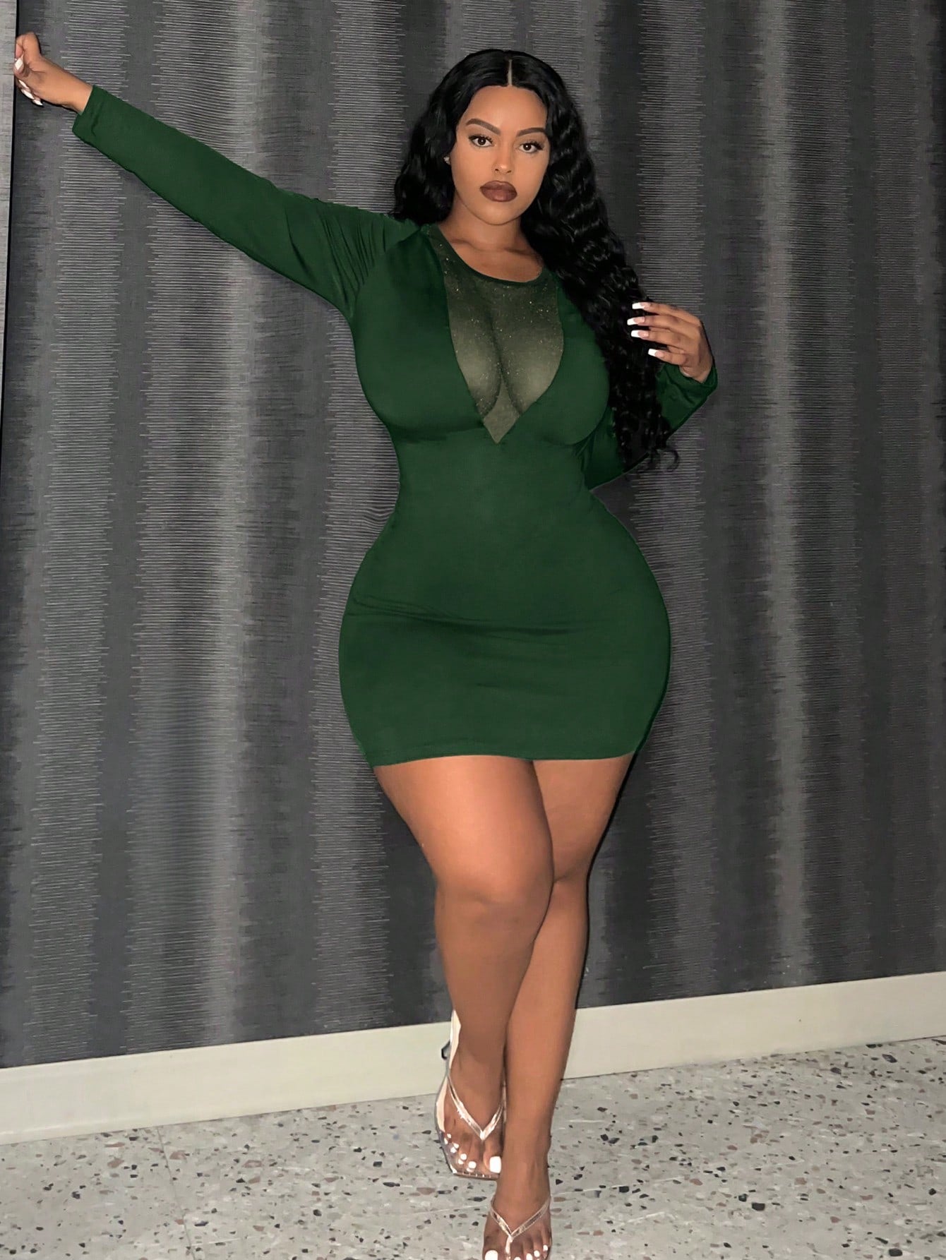 Women's Plus Size Elegant Tight Solid Color Mesh Mini Dress