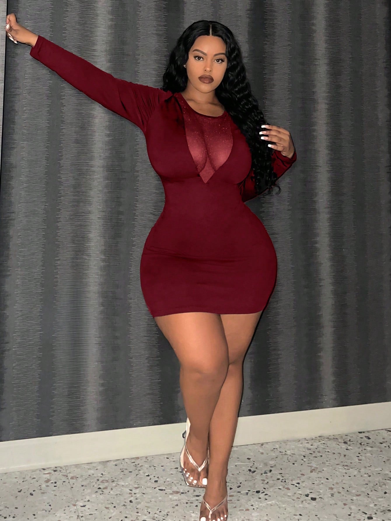 Women's Plus Size Elegant Tight Solid Color Mesh Mini Dress