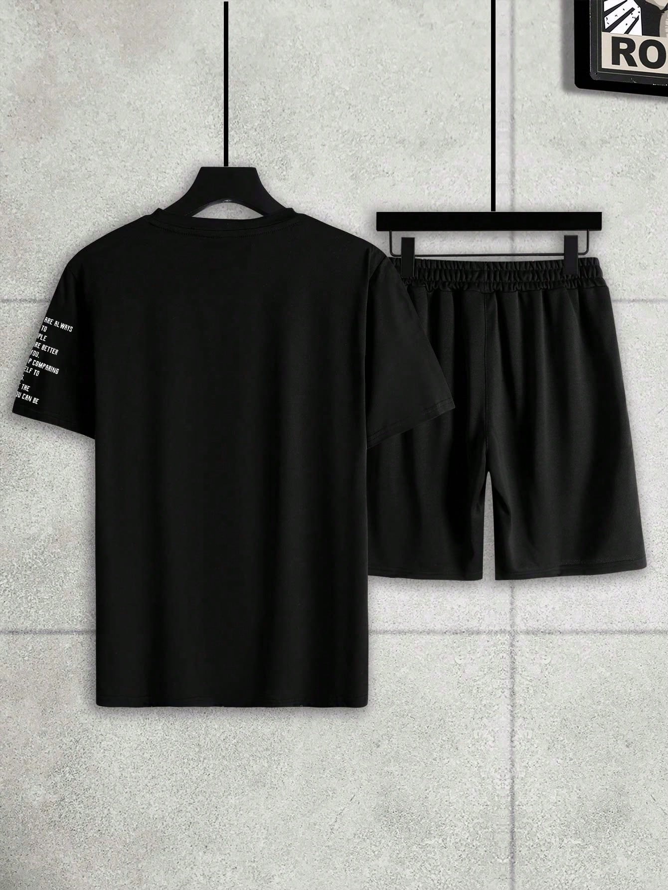 Men's Sporty Printed T-Shirt and Shorts 2 Piece Set