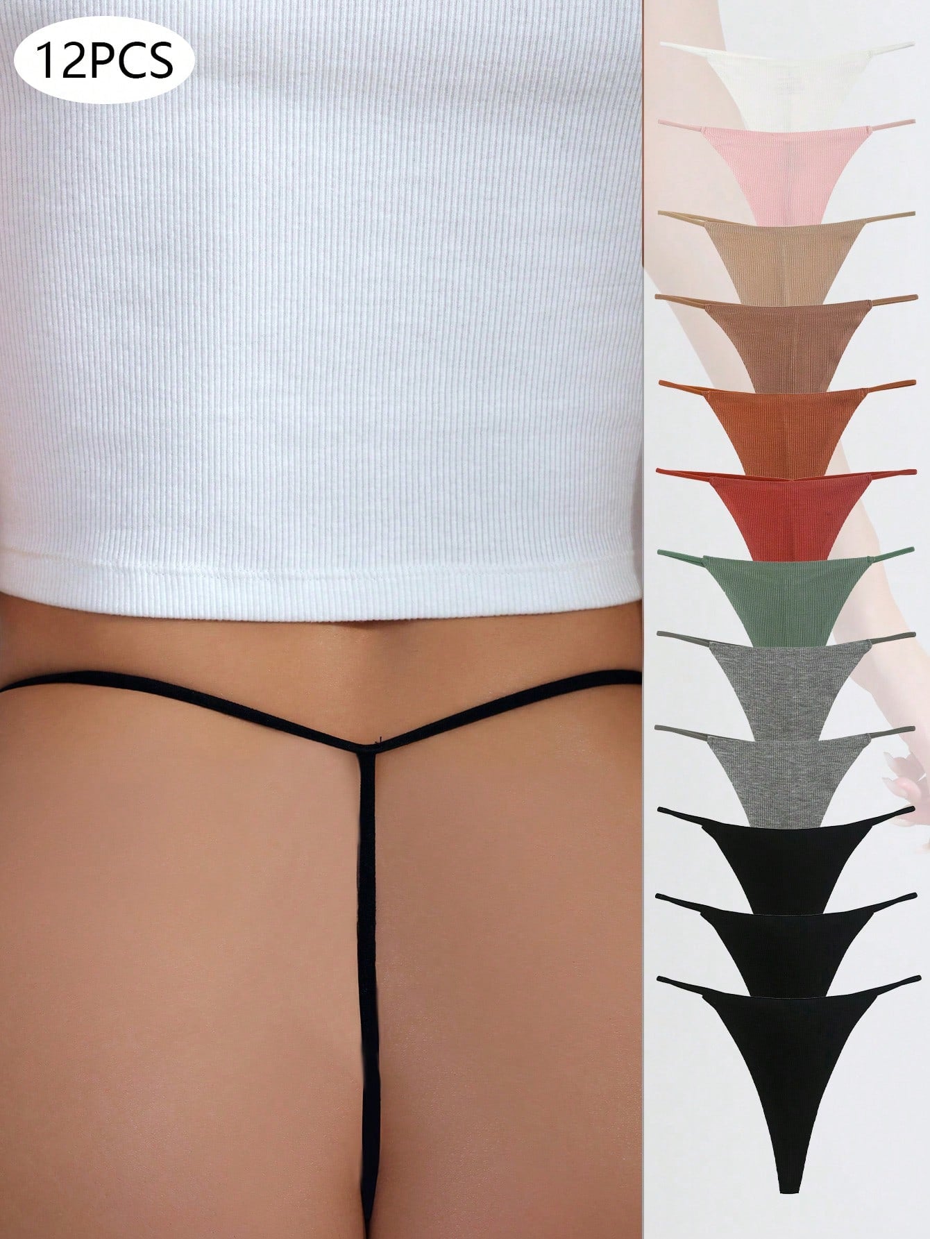 Women's Solid Color Thong Panties (12 Pc. Set)