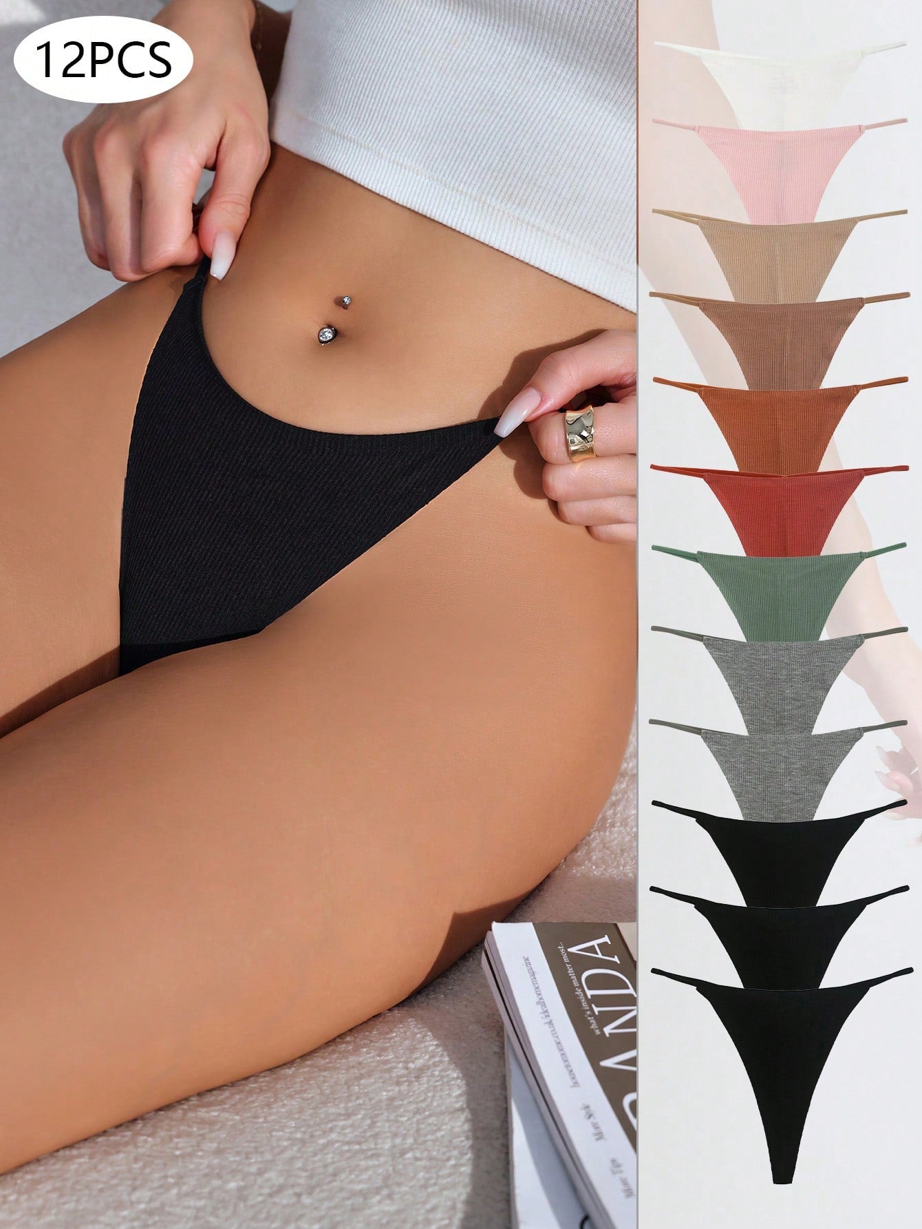 Women's Solid Color Thong Panties (12 Pc. Set)
