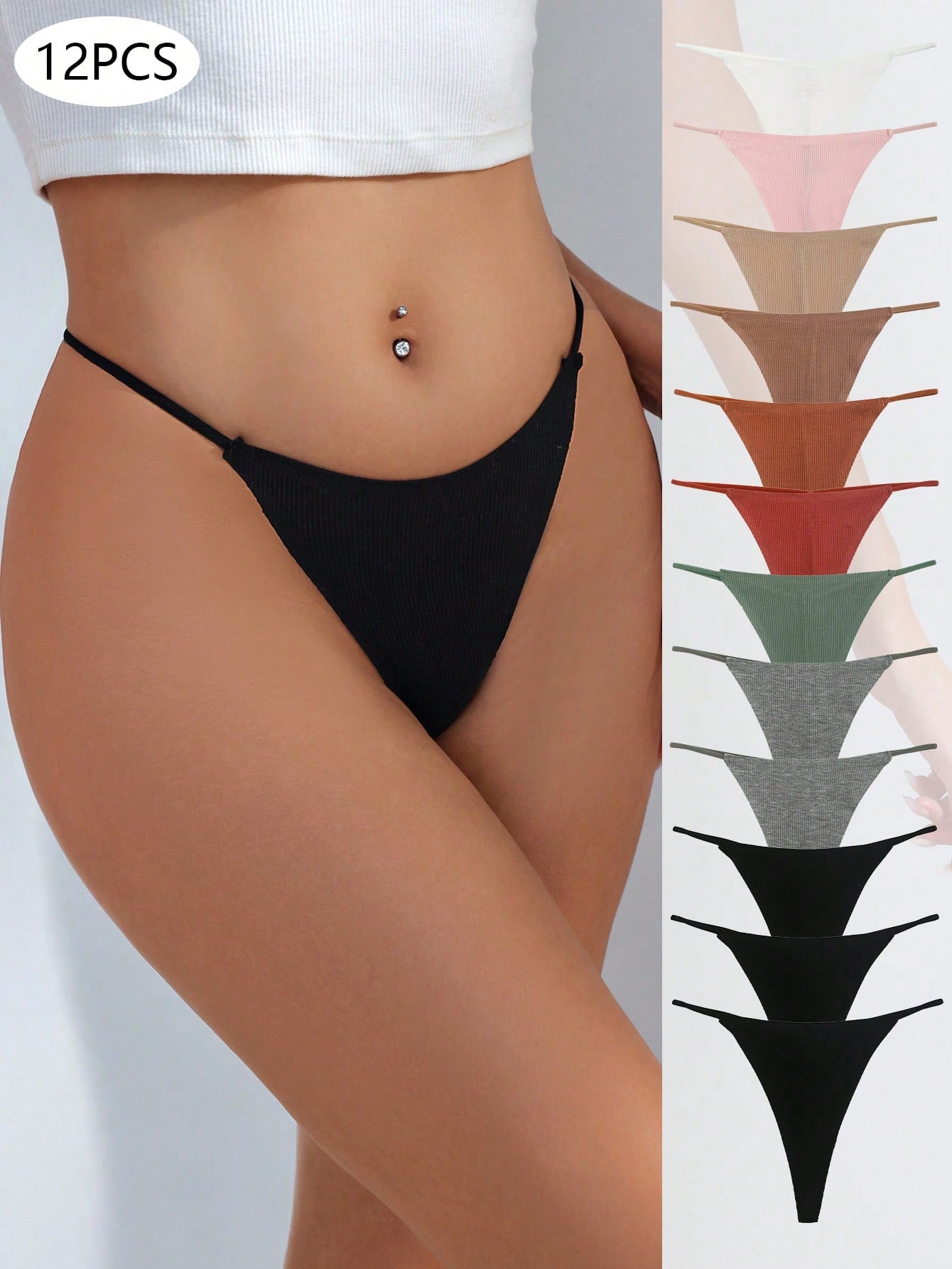 Women's Solid Color Thong Panties (12 Pc. Set)