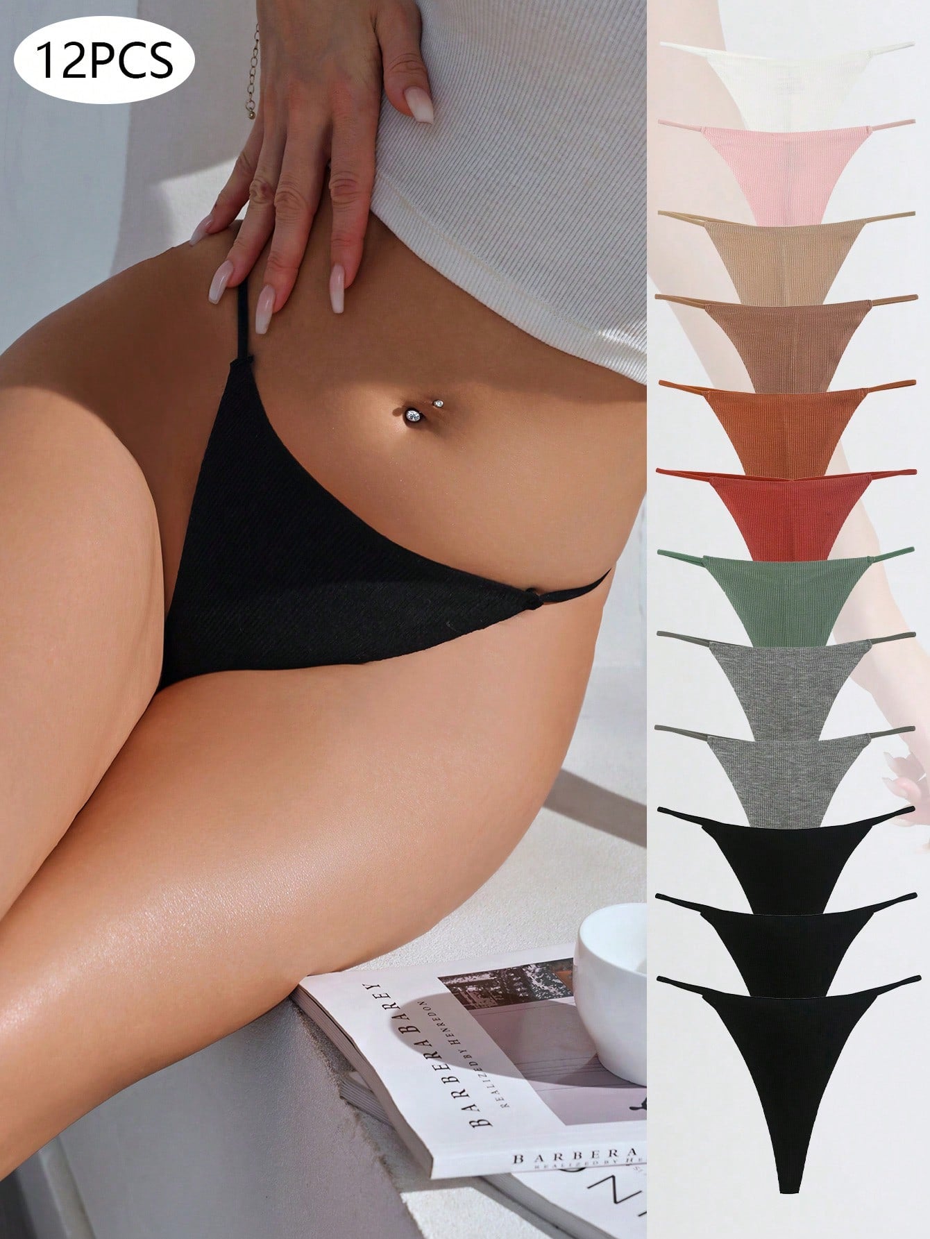Women's Solid Color Thong Panties (12 Pc. Set)