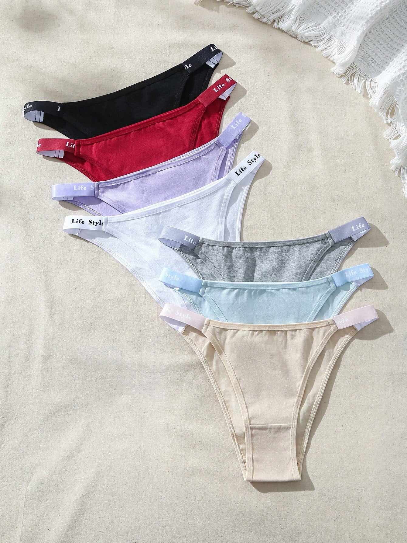 Solid Color Brazilian Bikini Bottoms With Embossed Letter Waistband