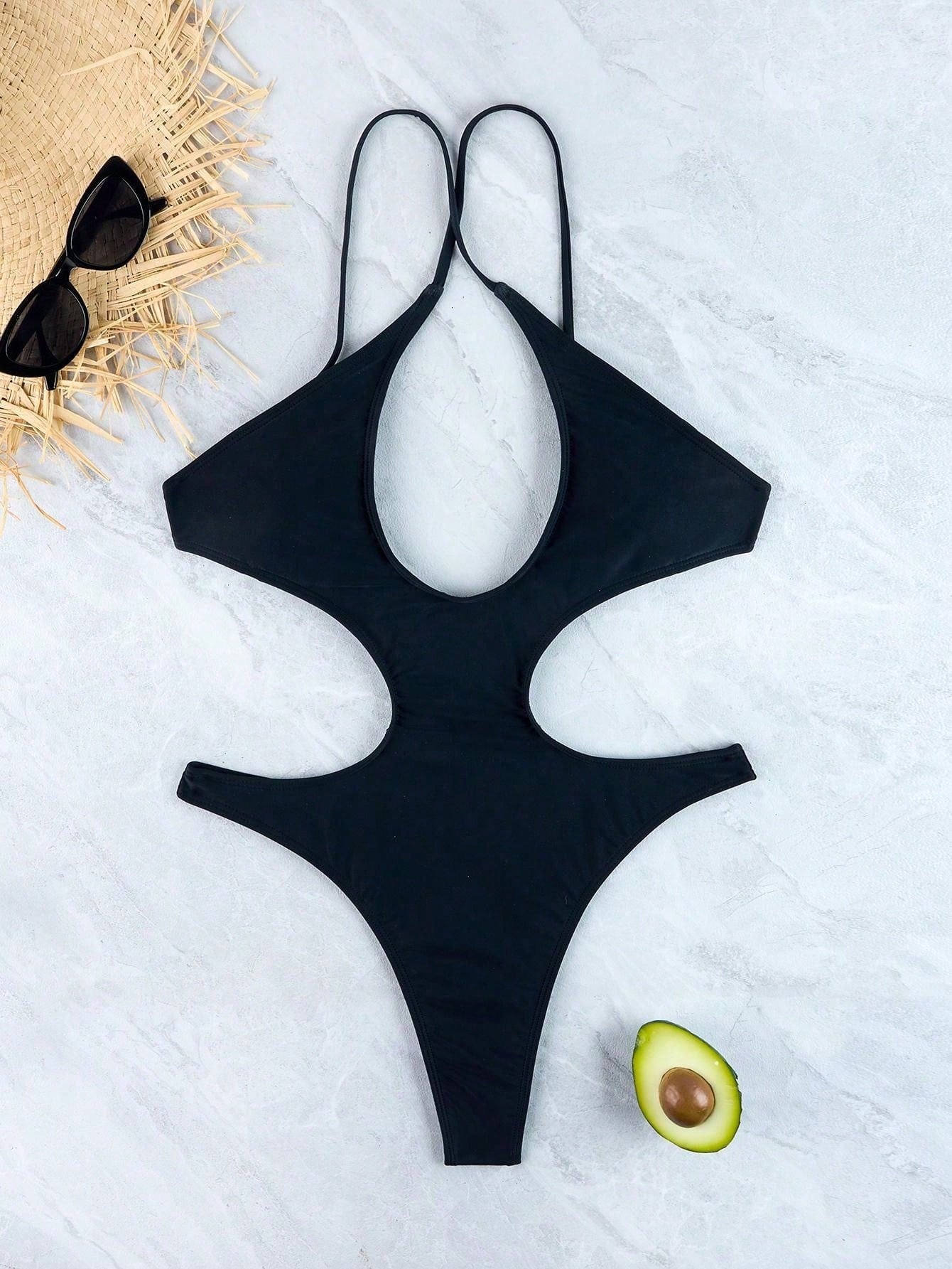 ARAKAR Hollow Cutout 1 Piece Swimsuit In Black