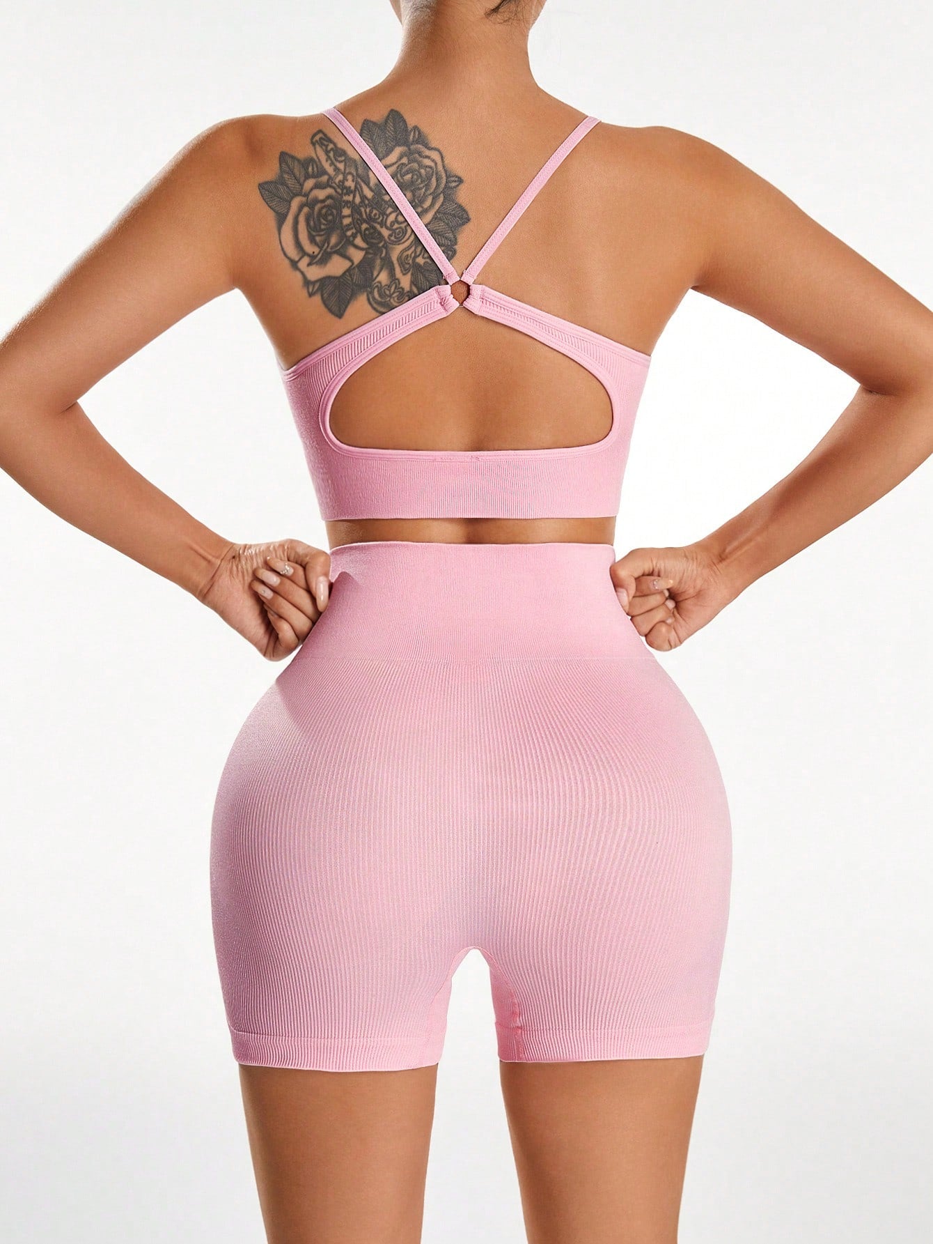 Yoga 2pc Seamless Super Elastic Yoga Set Sport Set Cut Out Tank Scrunch Butt Shorts