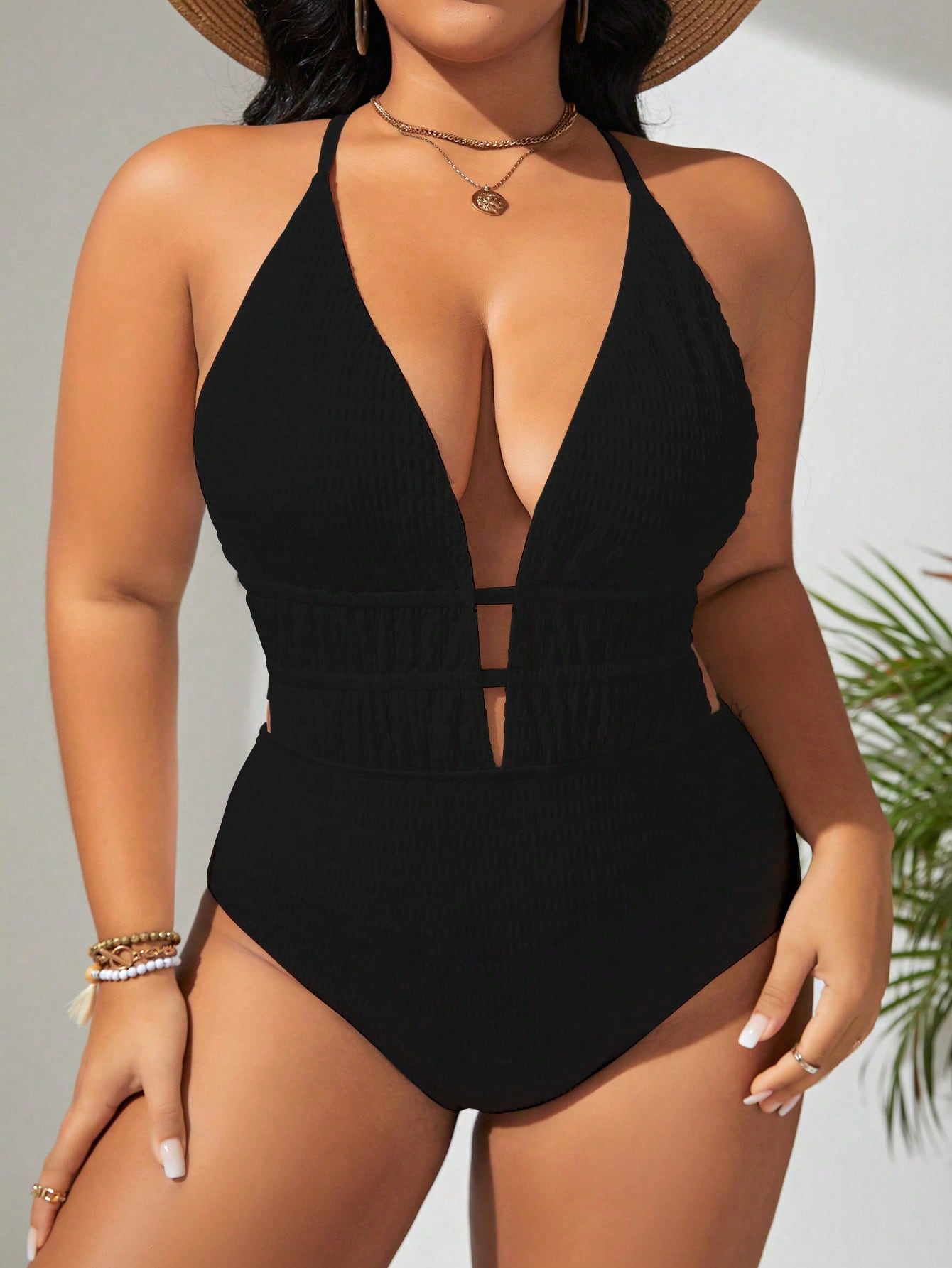 Solid Color Plus Size One Piece Swimsuit