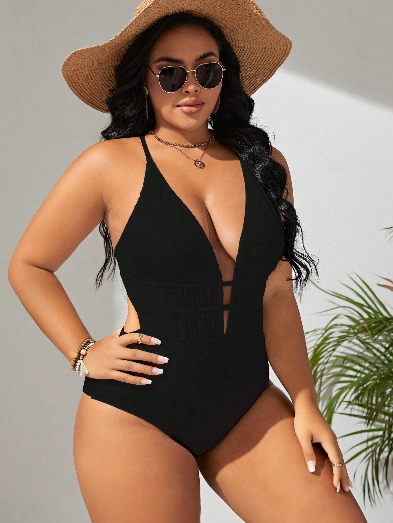 Solid Color Plus Size One Piece Swimsuit