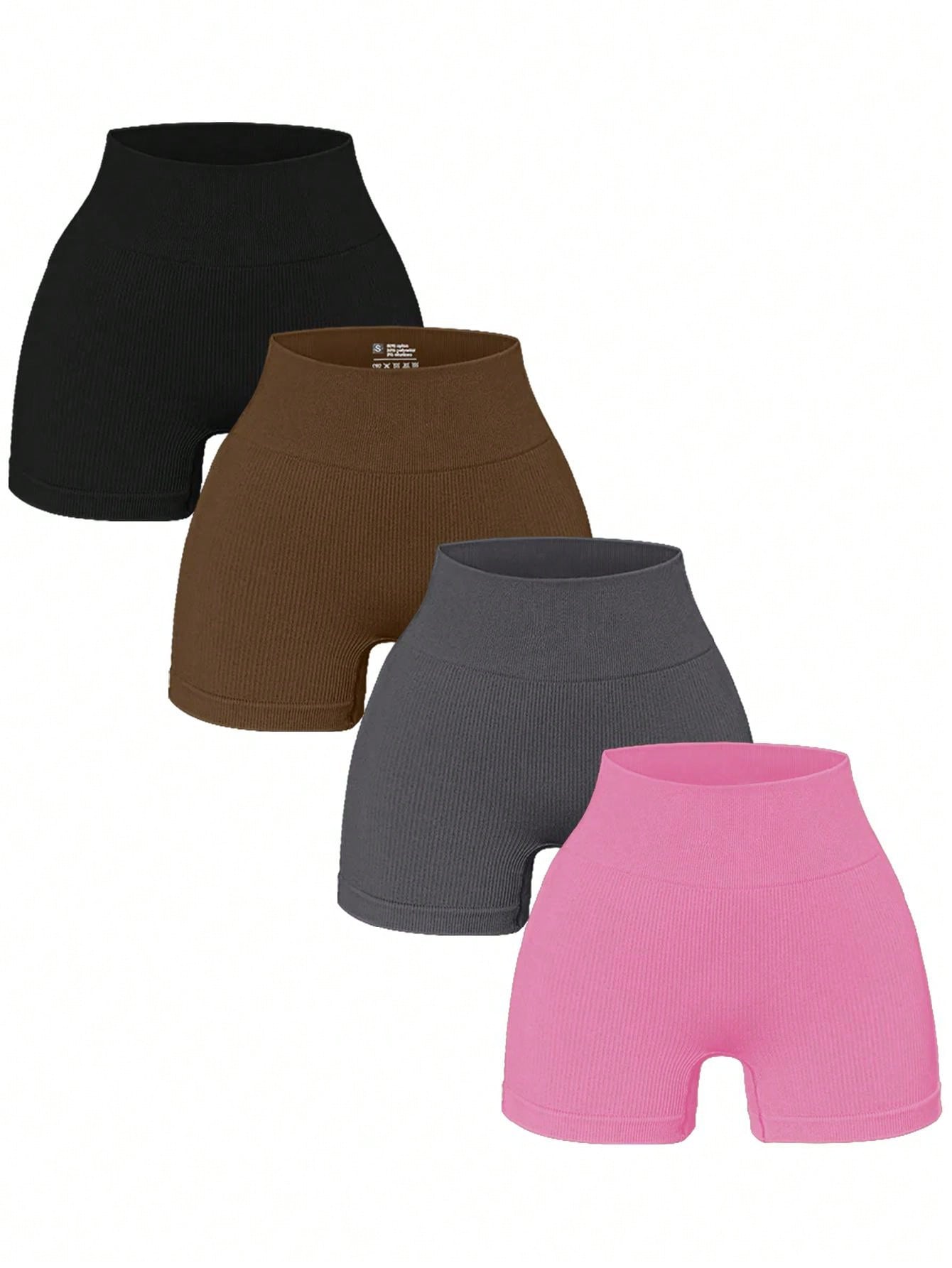 4pcs/Set Women's Seamless Yoga Shorts, High Waist, High Elasticity, Moisture Wicking, Solid Color, Suitable For Daily Wear And Exercise Spandex Shorts