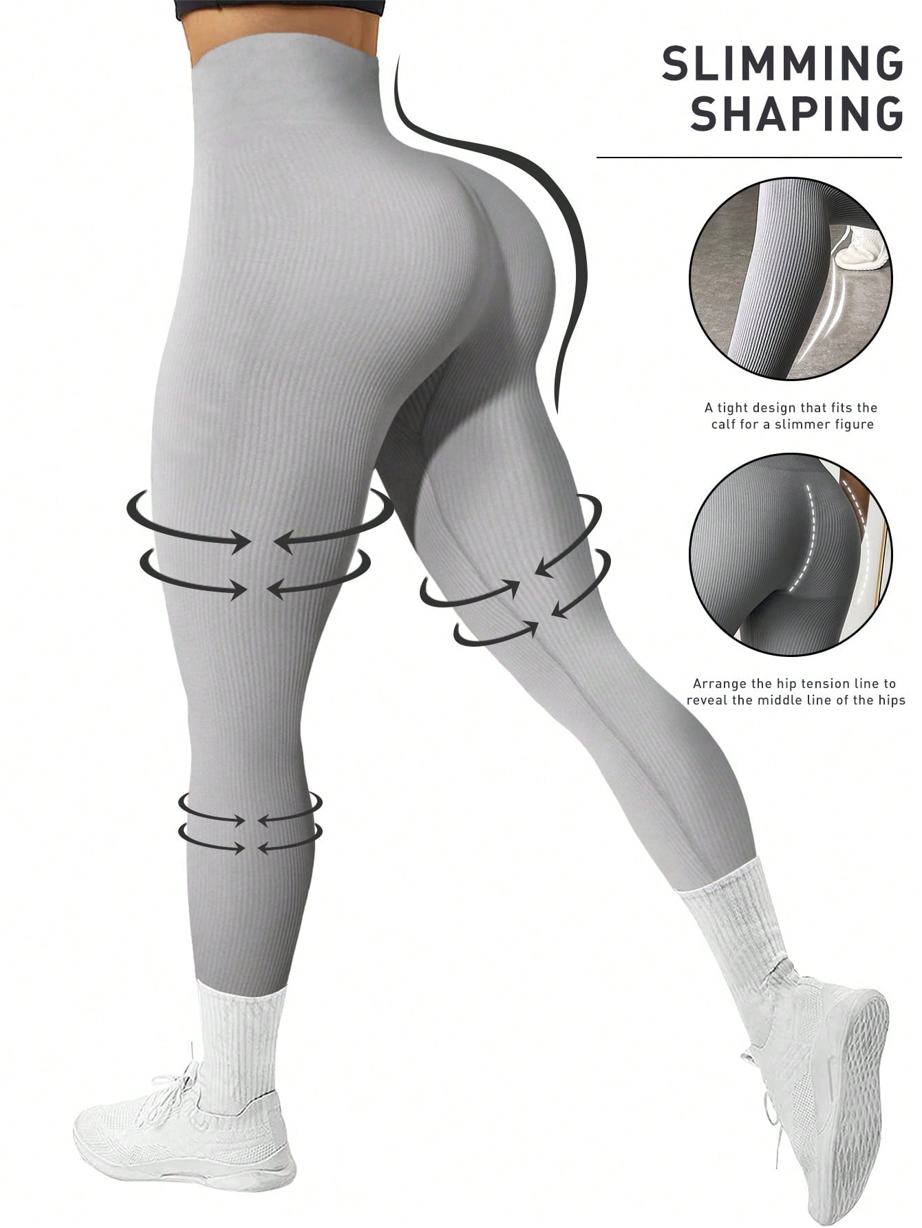 Yoga Leggings Seamless Rib Knit Tummy Control Training Tights With Wide Waistband Workout Leggings Spandex