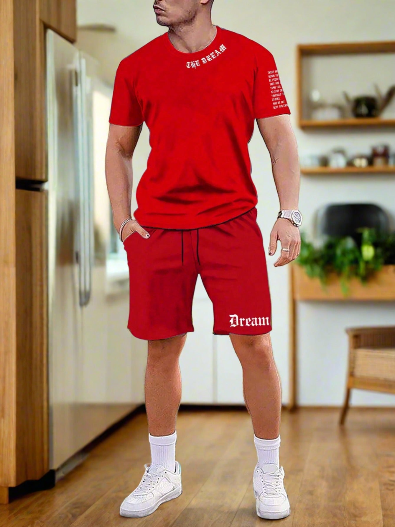 Men's Sporty Printed T-Shirt and Shorts 2 Piece Set
