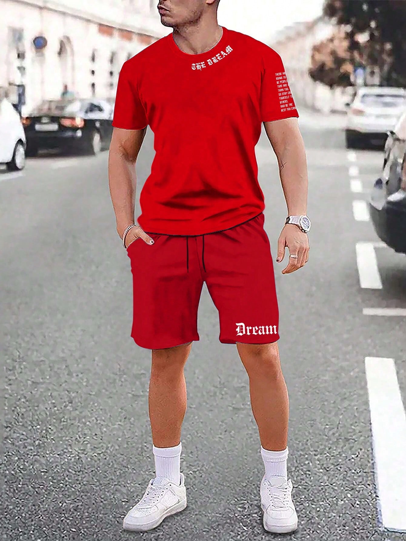 Men's Sporty Printed T-Shirt and Shorts 2 Piece Set