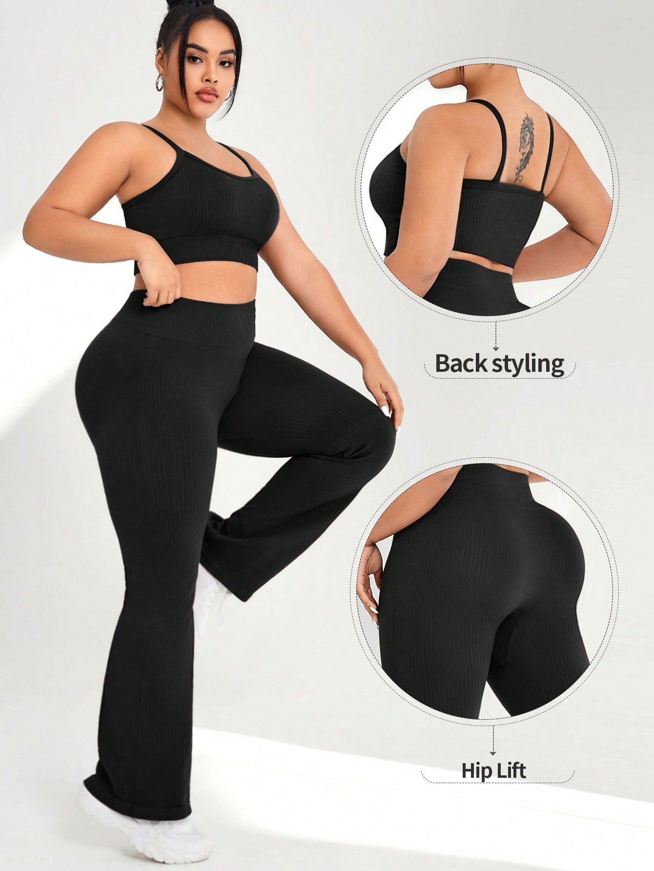 Sport Plus Size Women's Summer Sports Bra & Flared Pant Sport Set