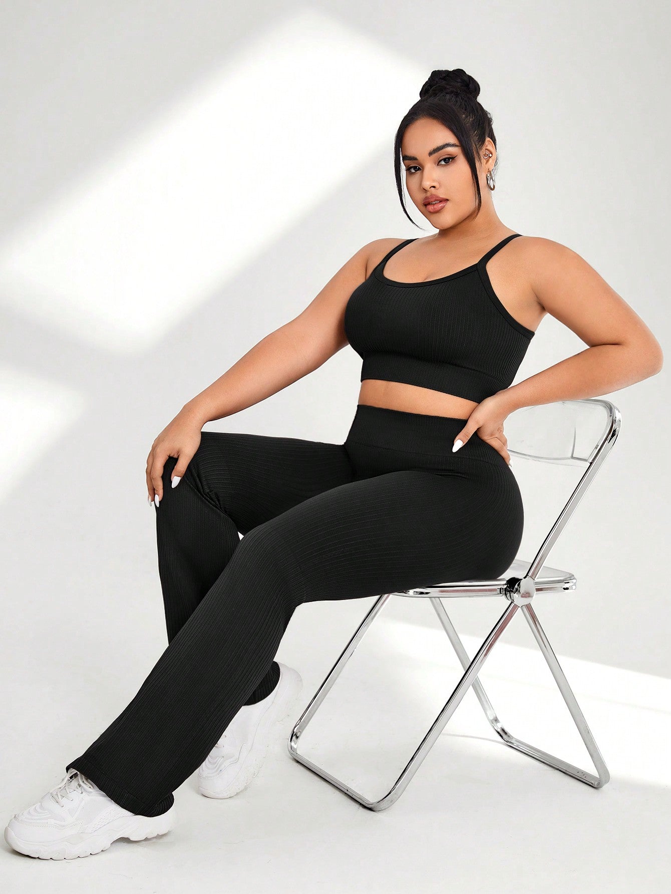 Sport Plus Size Women's Summer Sports Bra & Flared Pant Sport Set