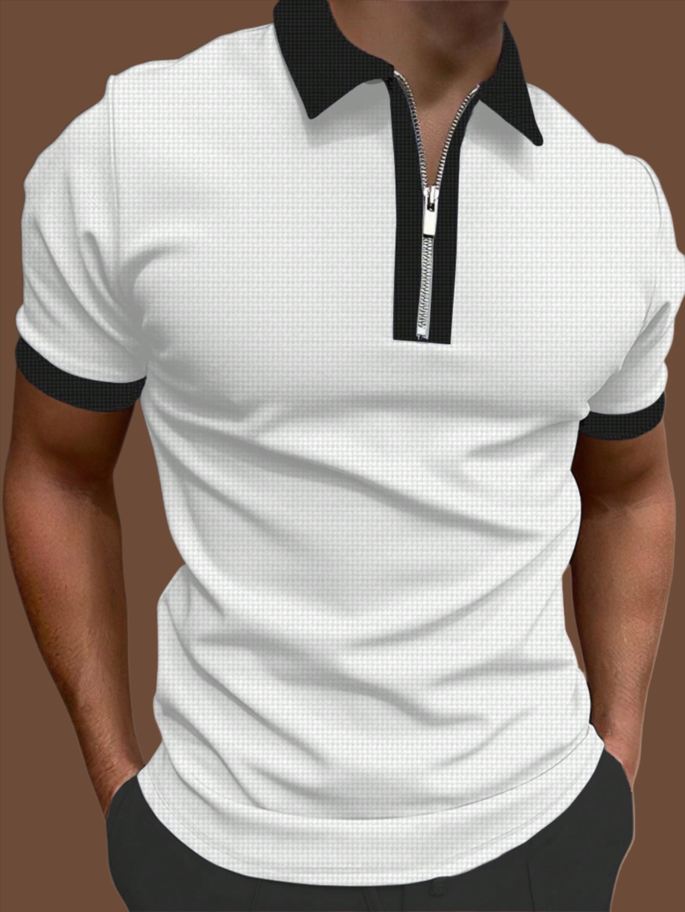 Men's Summer Two Tone Short Sleeve Polo Shirt.