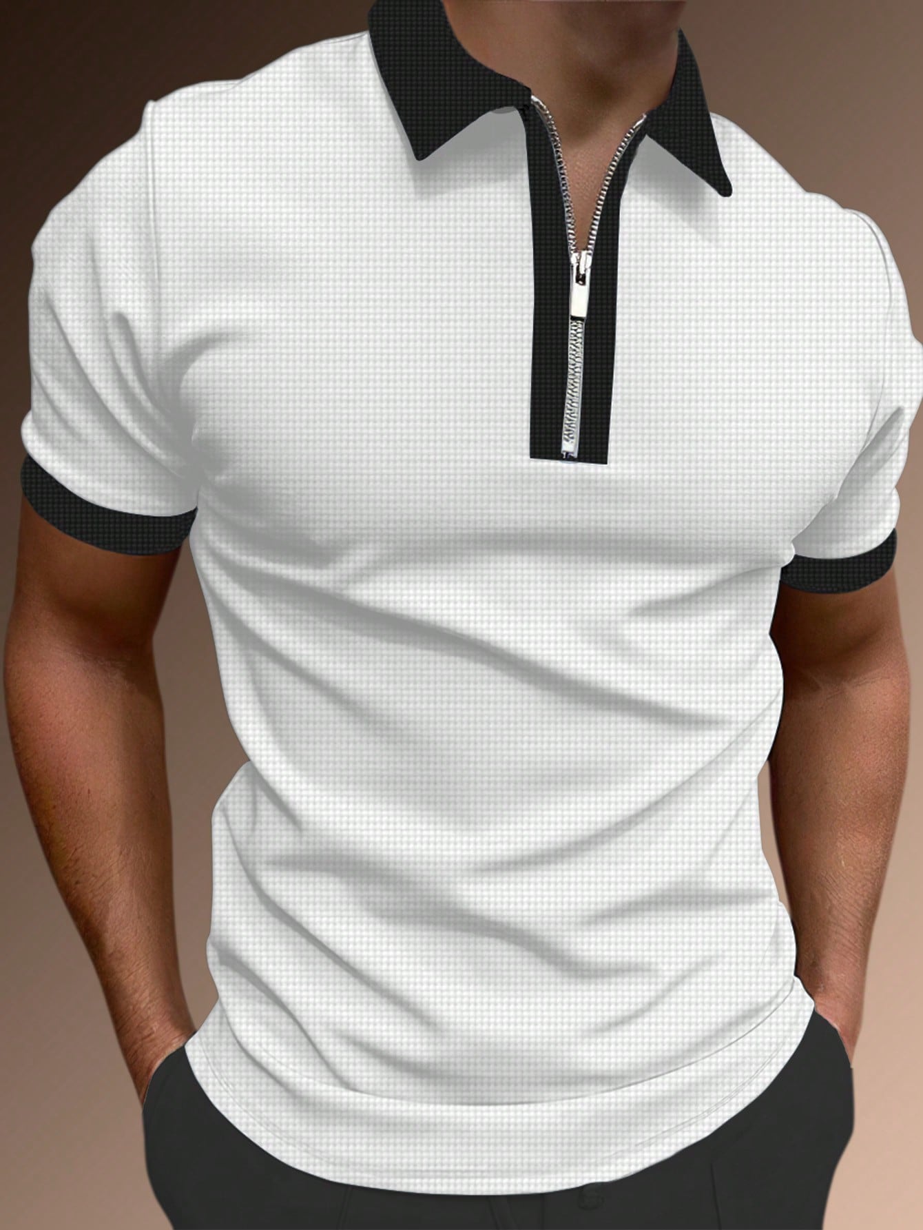 Men's Two Tone Quarter Zip Polo Shirt