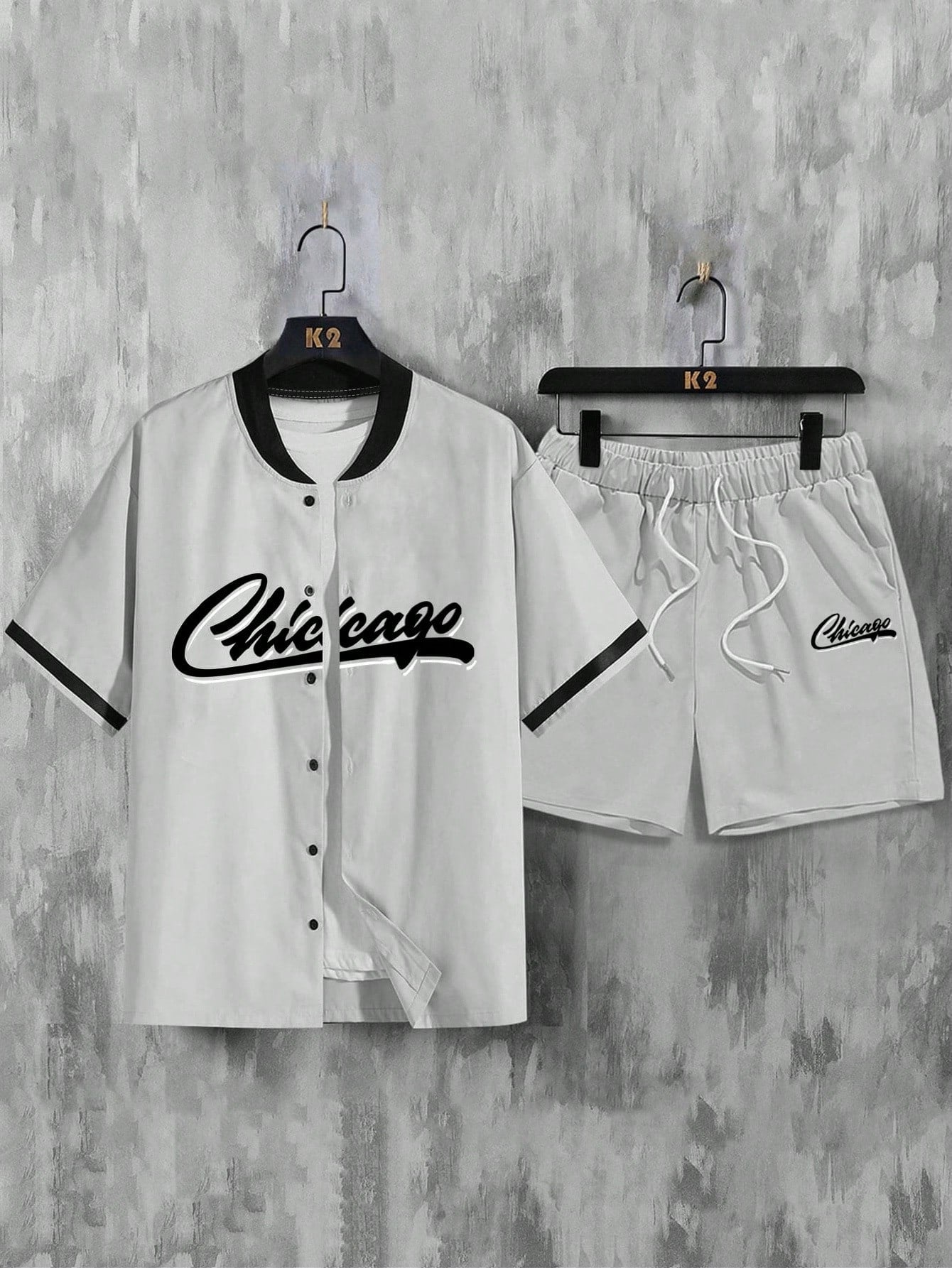 ARAKAR Sporty Men's Graphic Baseball Collar Shirt & Shorts Set
