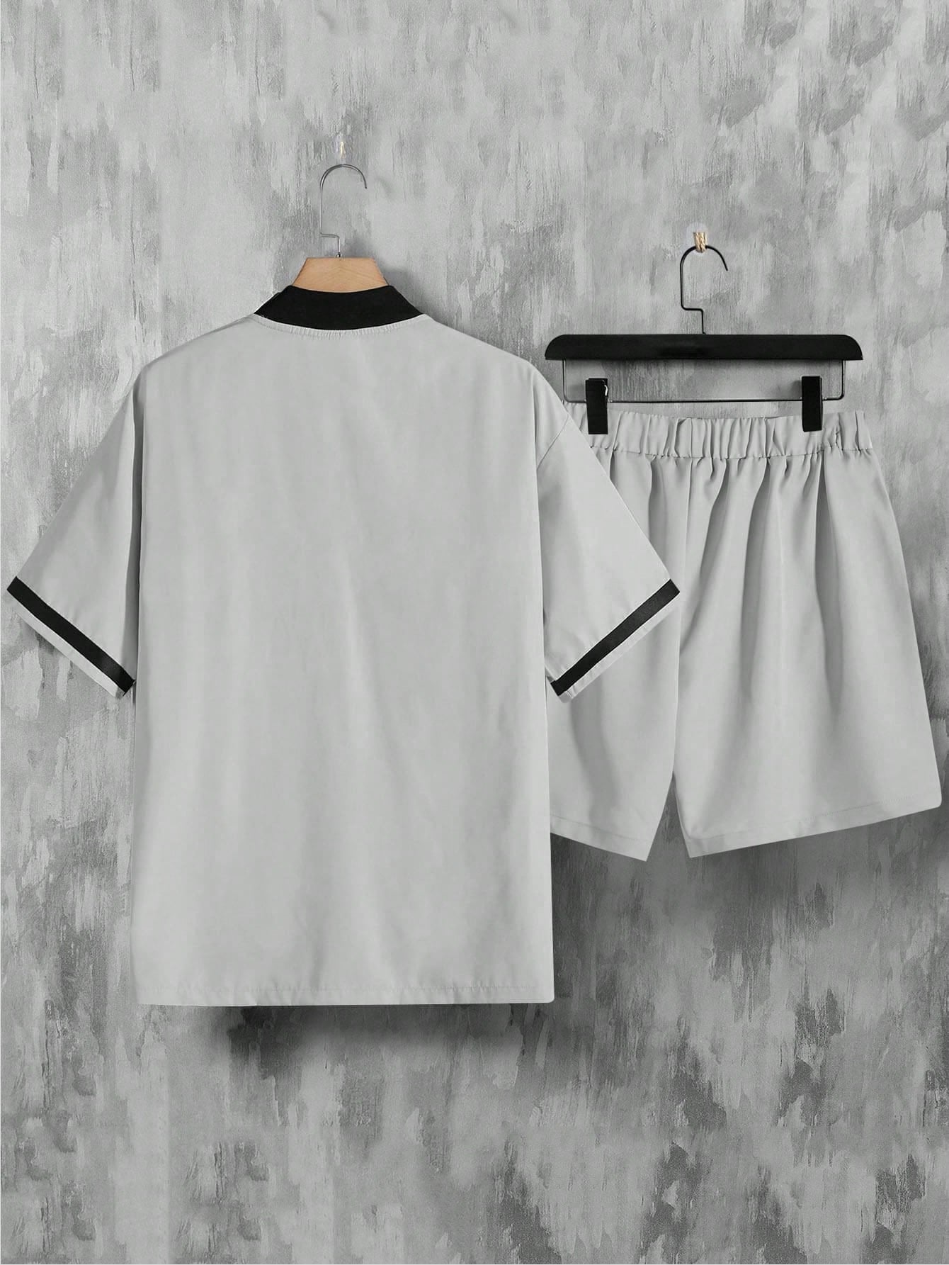ARAKAR Sporty Men's Graphic Baseball Collar Shirt & Shorts Set