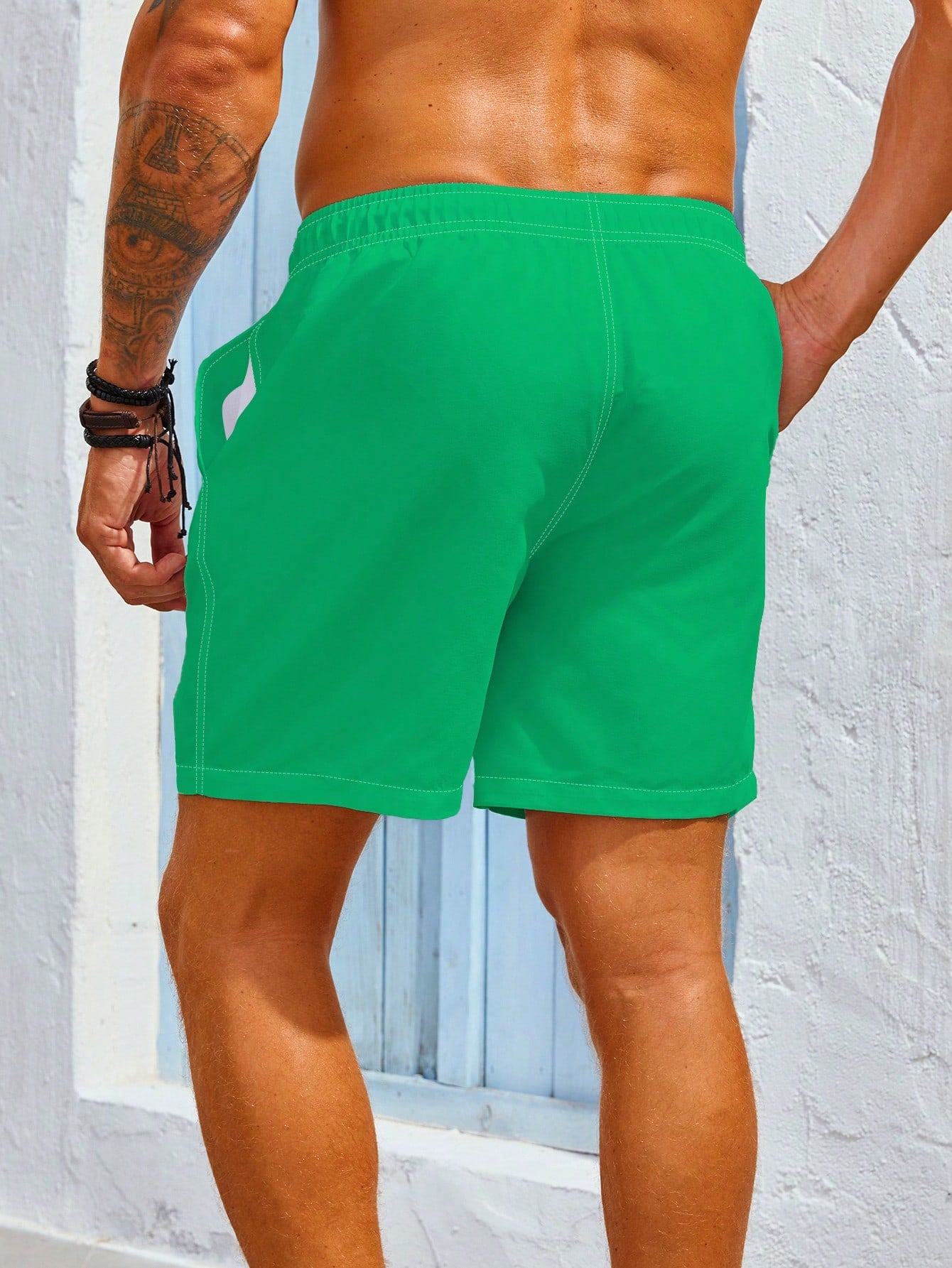 Men's Coconut Tree & Letter Drawstring Swim Shorts