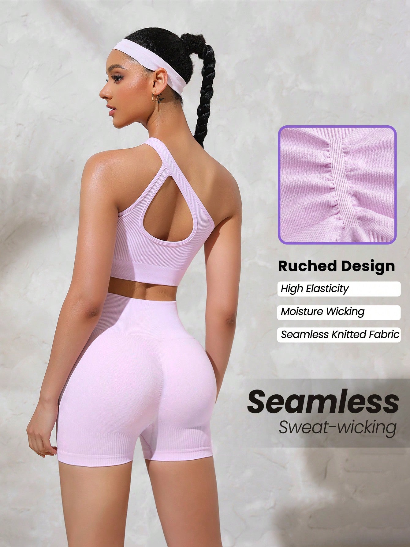 Women's Simple Color Seamless Sports Vest And Shorts Set