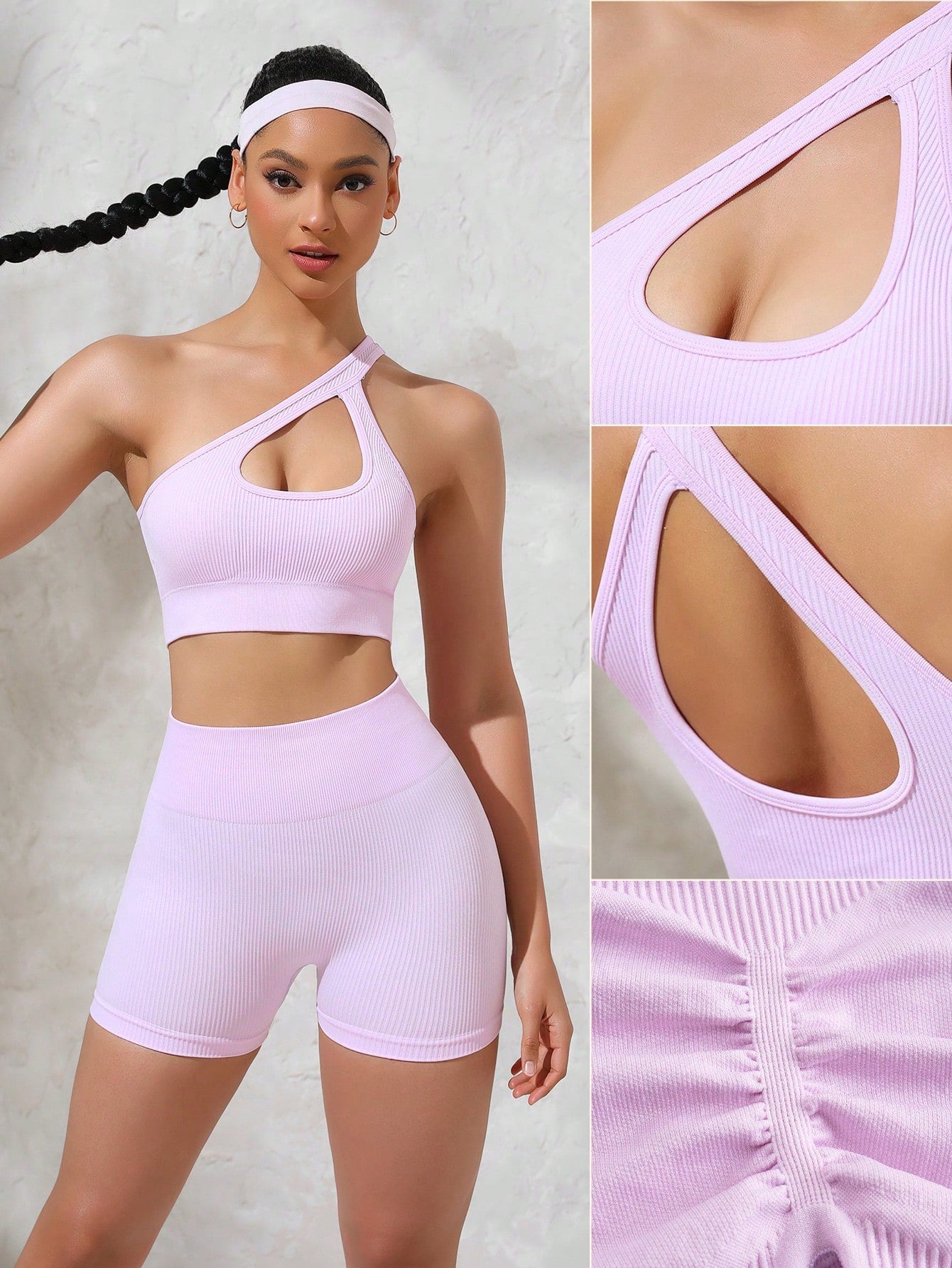 Women's Simple Color Seamless Sports Vest And Shorts Set