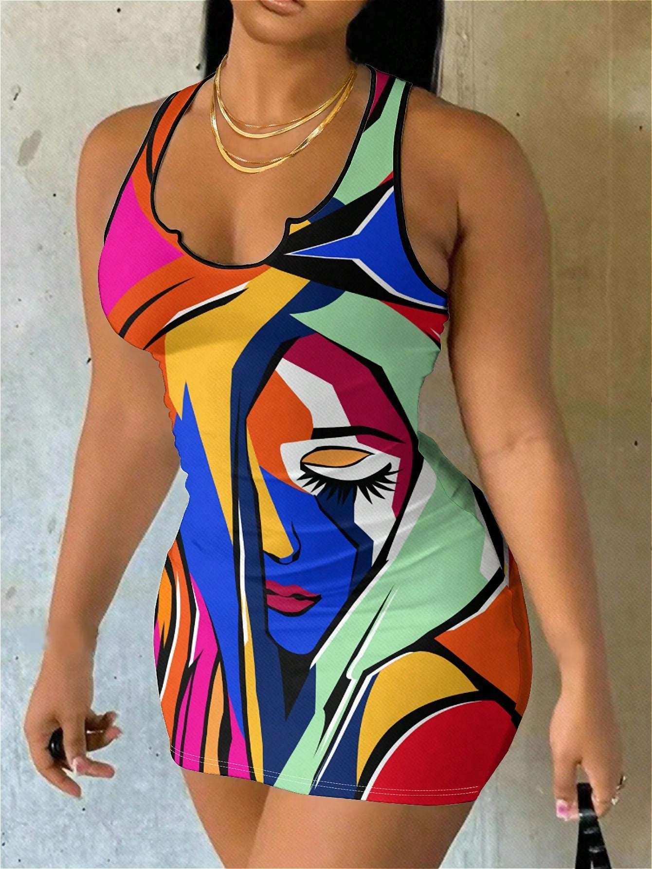 Sleeveless Slim Fit Plus Size Women's Dress In Orange