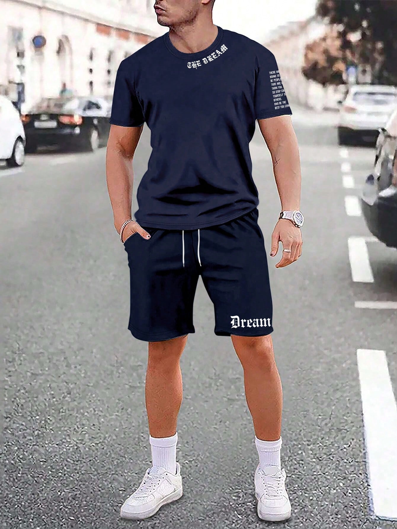 Men's Sporty Printed T-Shirt and Shorts 2 Piece Set