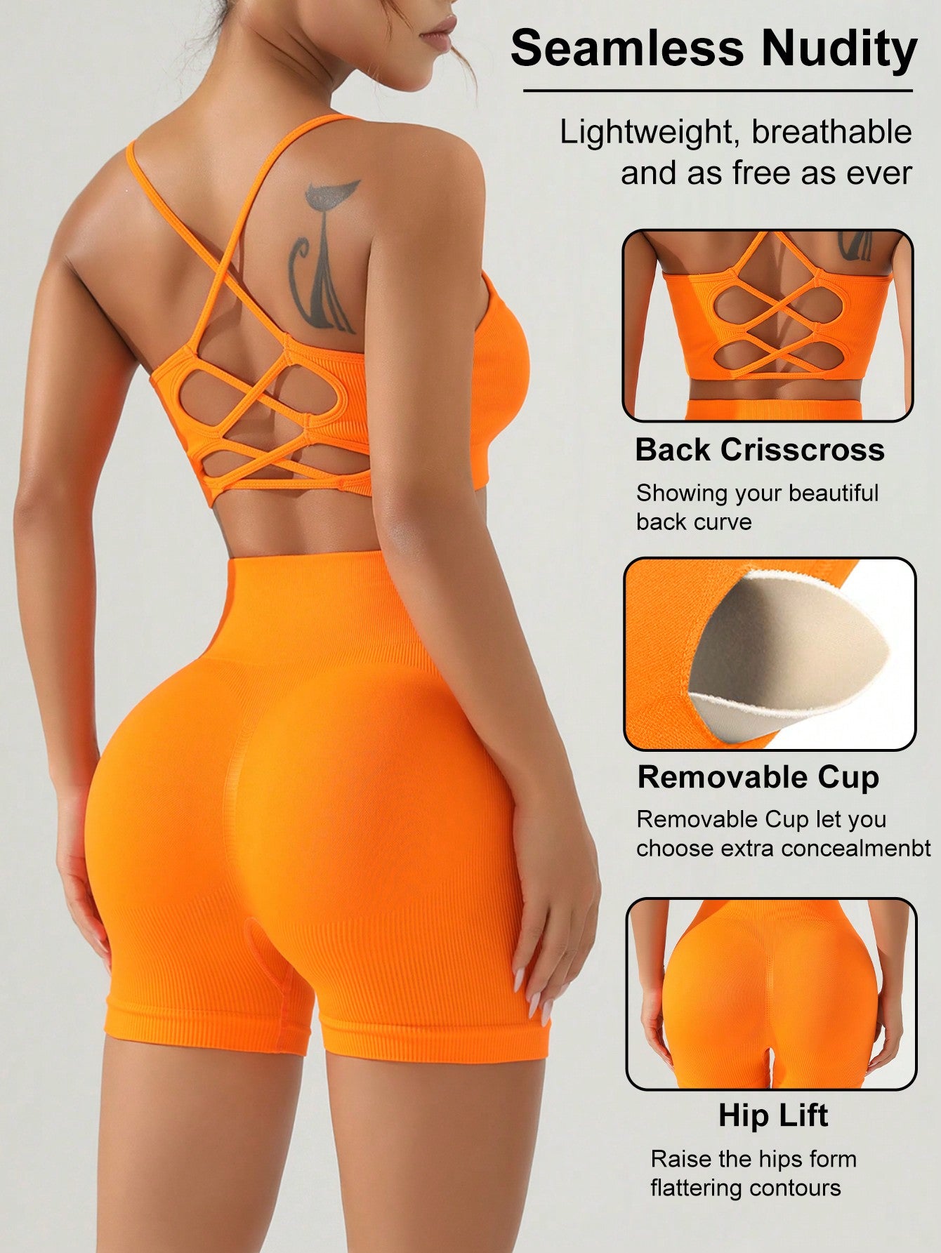 Women's Simple Color Seamless Sports Vest And Shorts Set