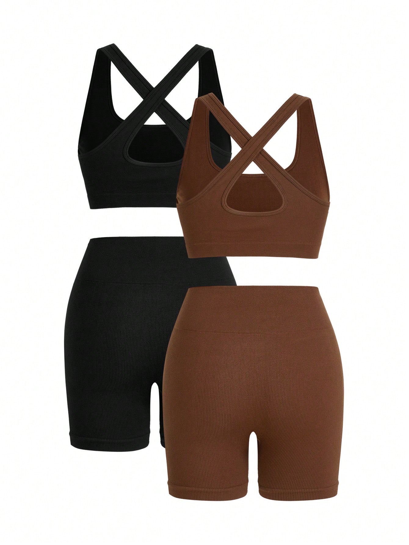 Women's Simple Color Seamless Sports Vest And Shorts Set