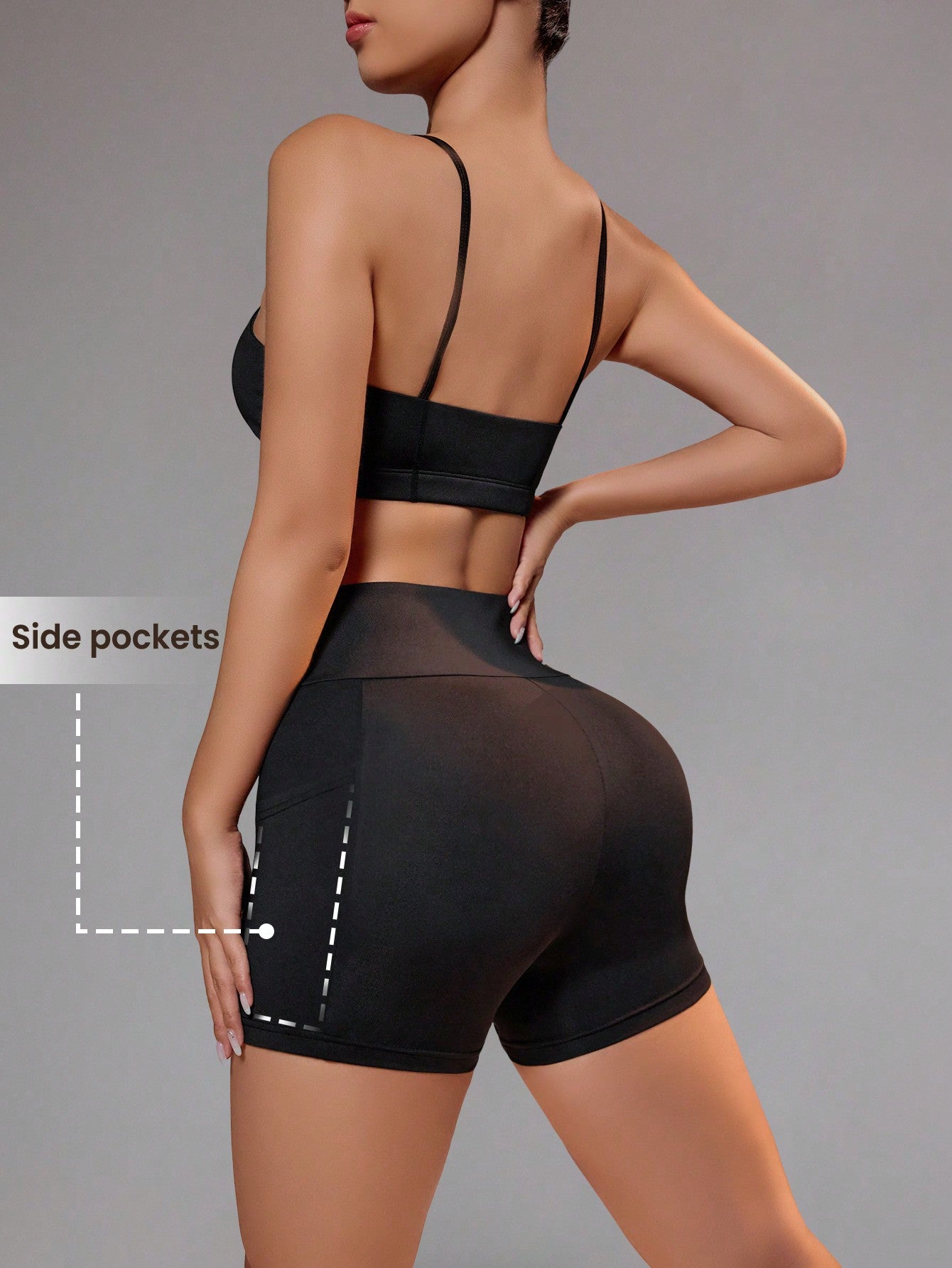 Women's Simple Color Seamless Sports Vest And Shorts Set