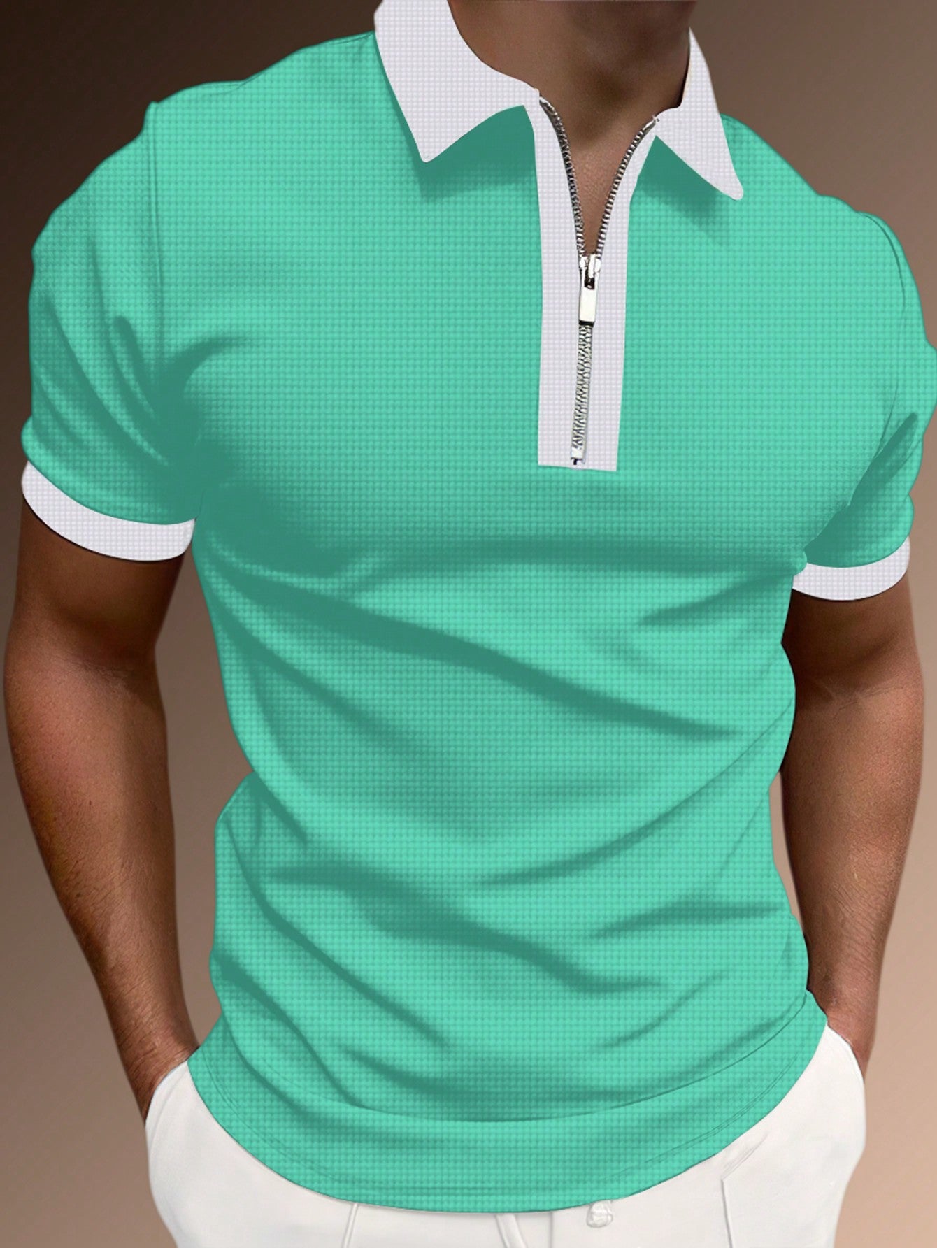 Men's Two Tone Zip Polo Shirt.