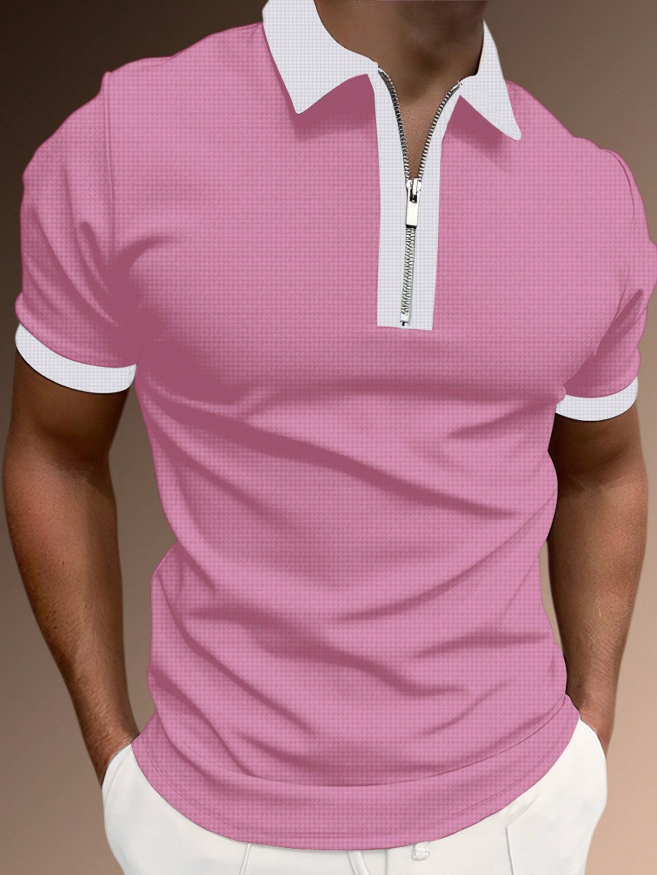 Men's Two Tone Zip Polo Shirt.