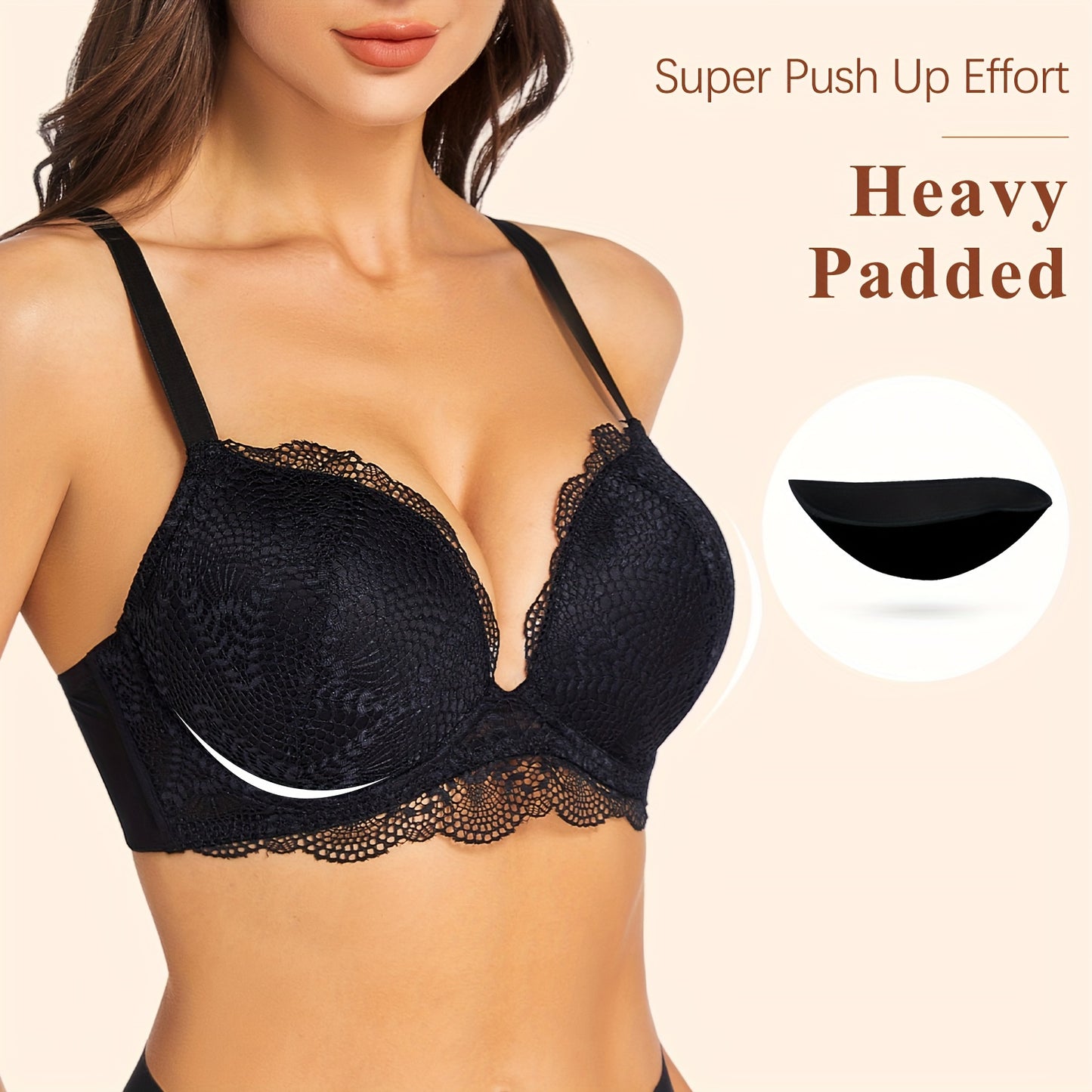 Plus Size Elegant Push Up Bra - Lifts and Shapes, Provides Stable Support with Underwire, Offers Ultimate Comfort with Padded Cups