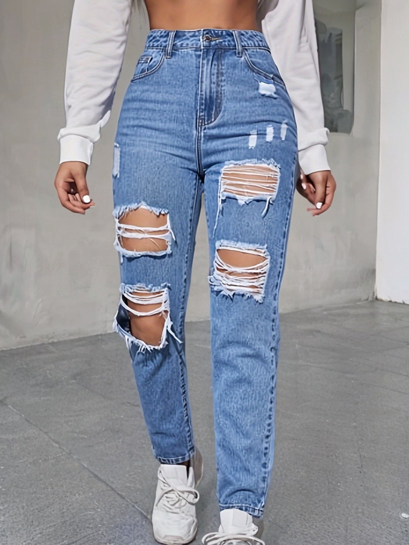 Washed Blue Ripped Distressed Whiskering Jeans: The Ultimate Streetwear Denim Pants