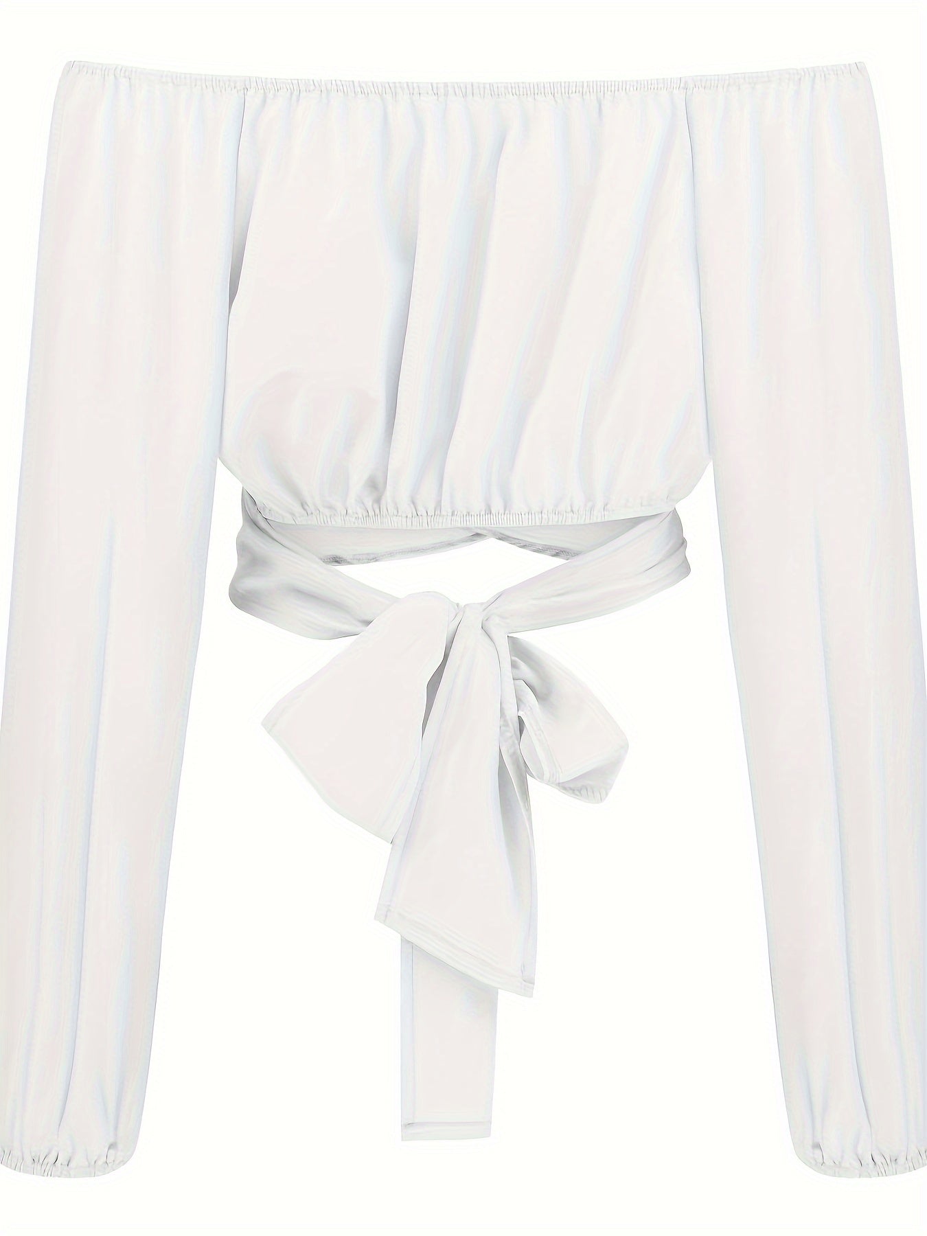 Solid Cross Tie Back Crop Blouse: Casual Off Shoulder Long Sleeve