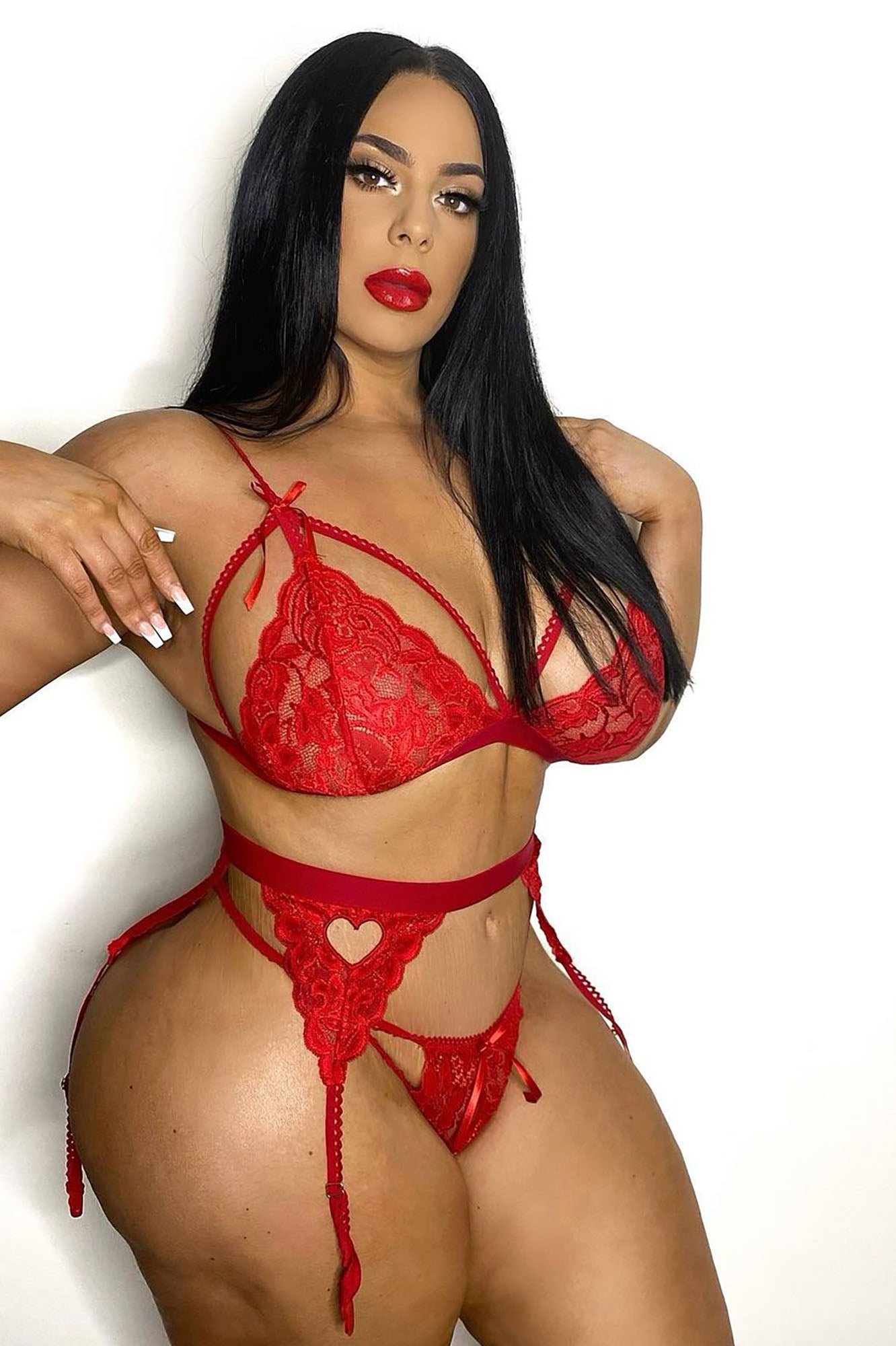 Your Curves 3 Pc. Garter Set In Red