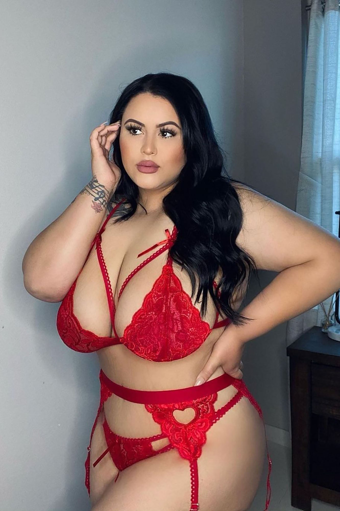 Your Curves 3 Pc. Garter Set In Red