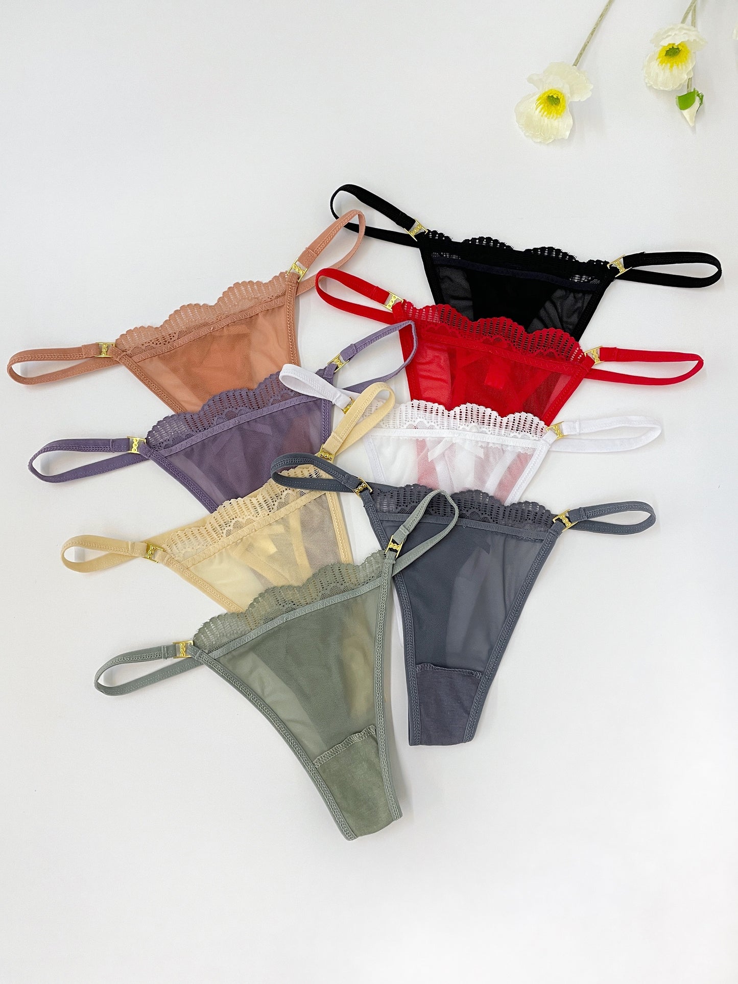 8 pc. Solid Seamless Mesh Semi Sheer Thongs: Sexy Comfy Breathable Stretchy Intimate Panties